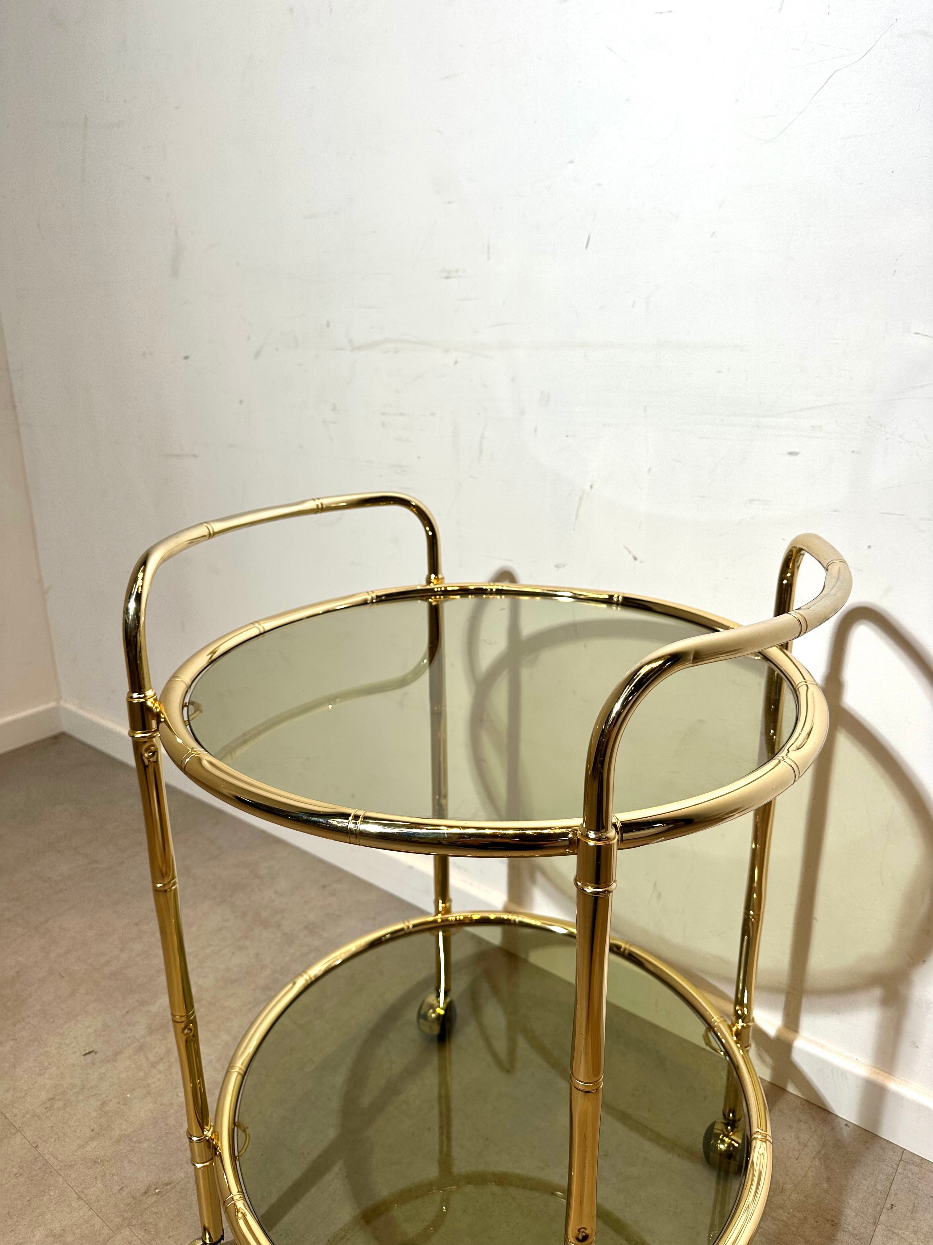 Vintage Brass & Smoked Glass Bar Cart
