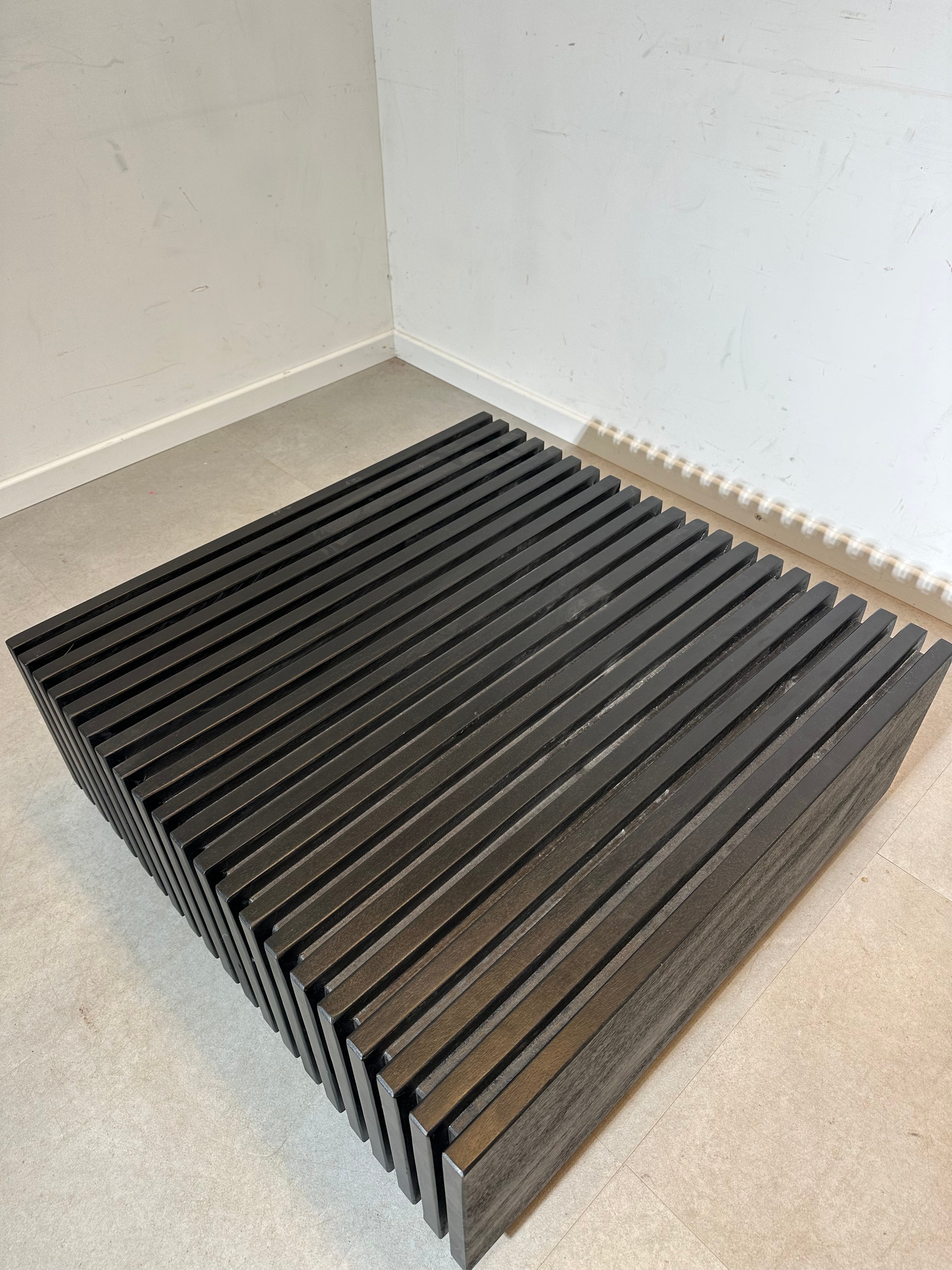 Black Wooden Slat Coffee Table – Brutalist Minimalist Design