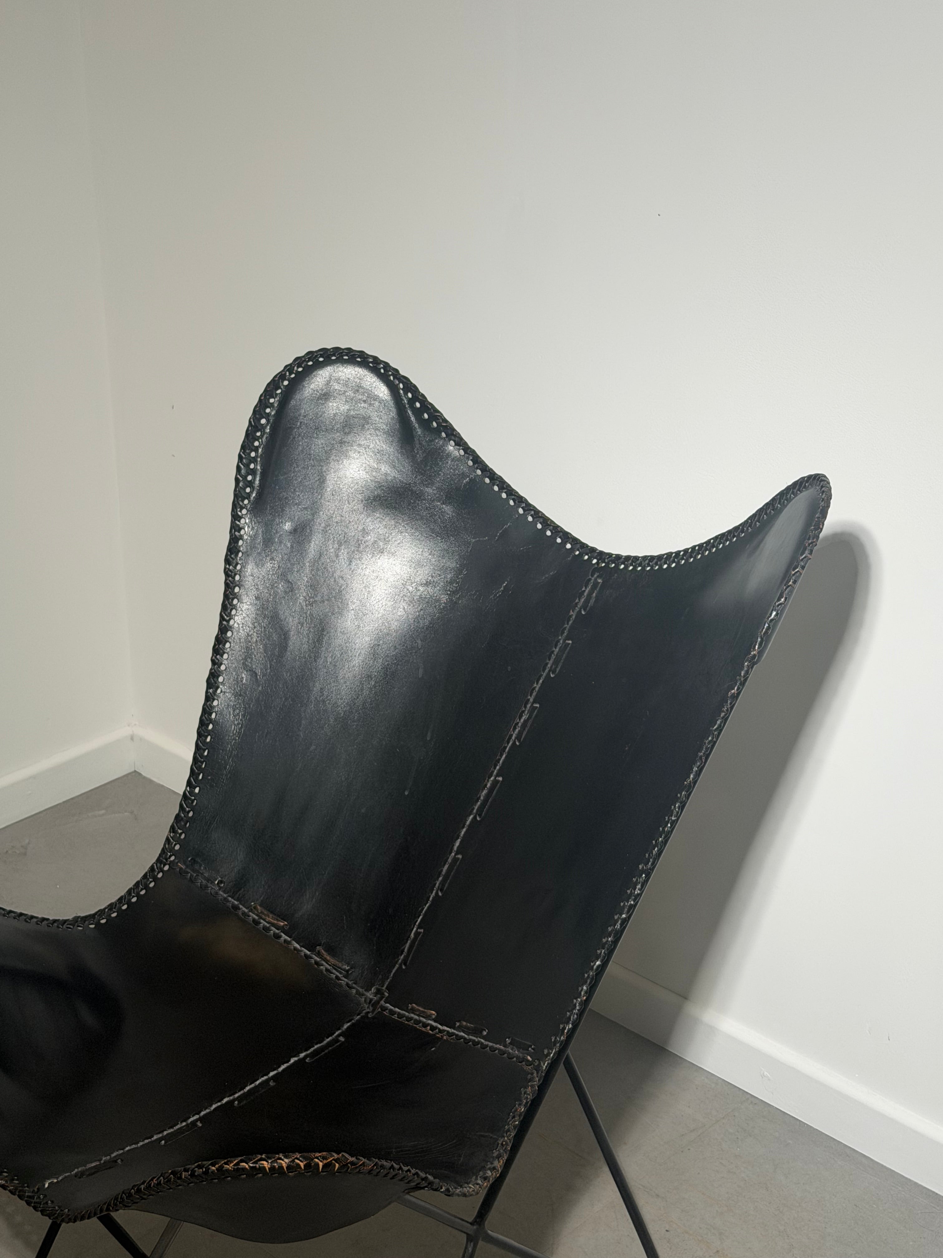 Vintage Black Leather Butterfly Chair