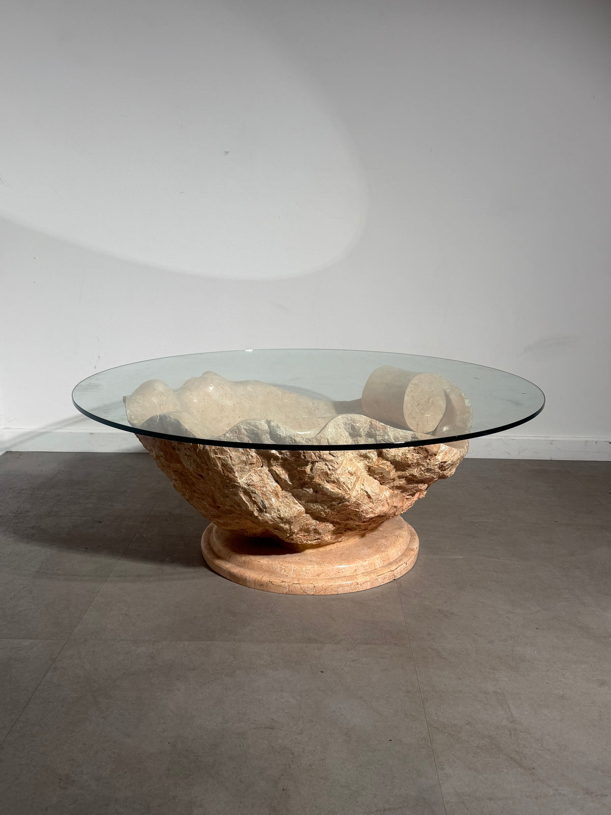 Sculptural Mactan Stone Coffee Table with Glass Top