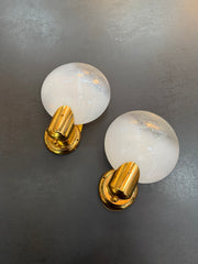 Pair of Boulanger Wall Sconces – Brass & Frosted Glass Globes