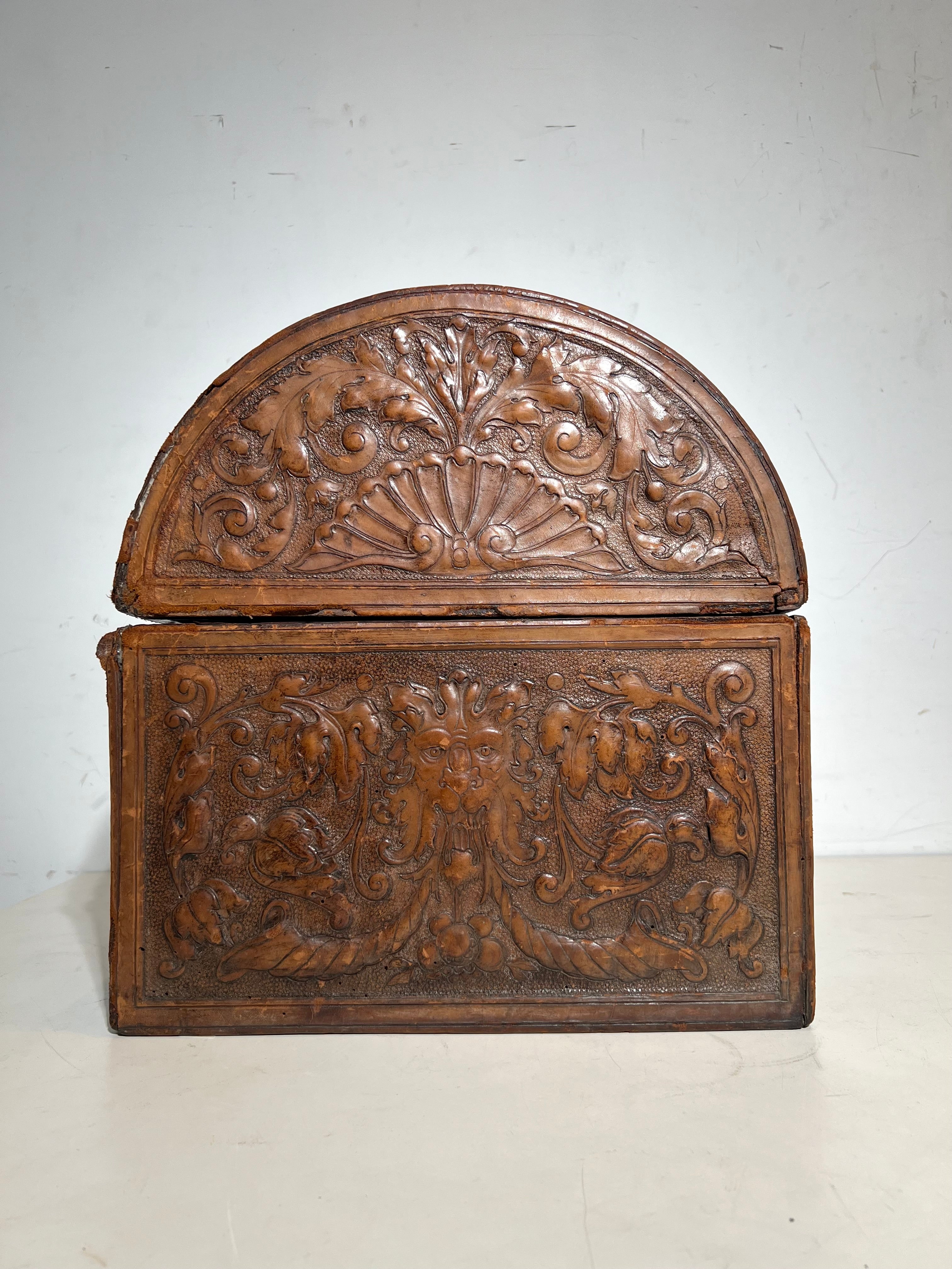 Antique Embossed Leather Dome Chest