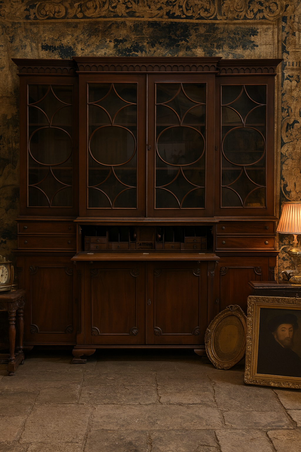 Vitrine ancienne en acajou avec fonction secrétaire