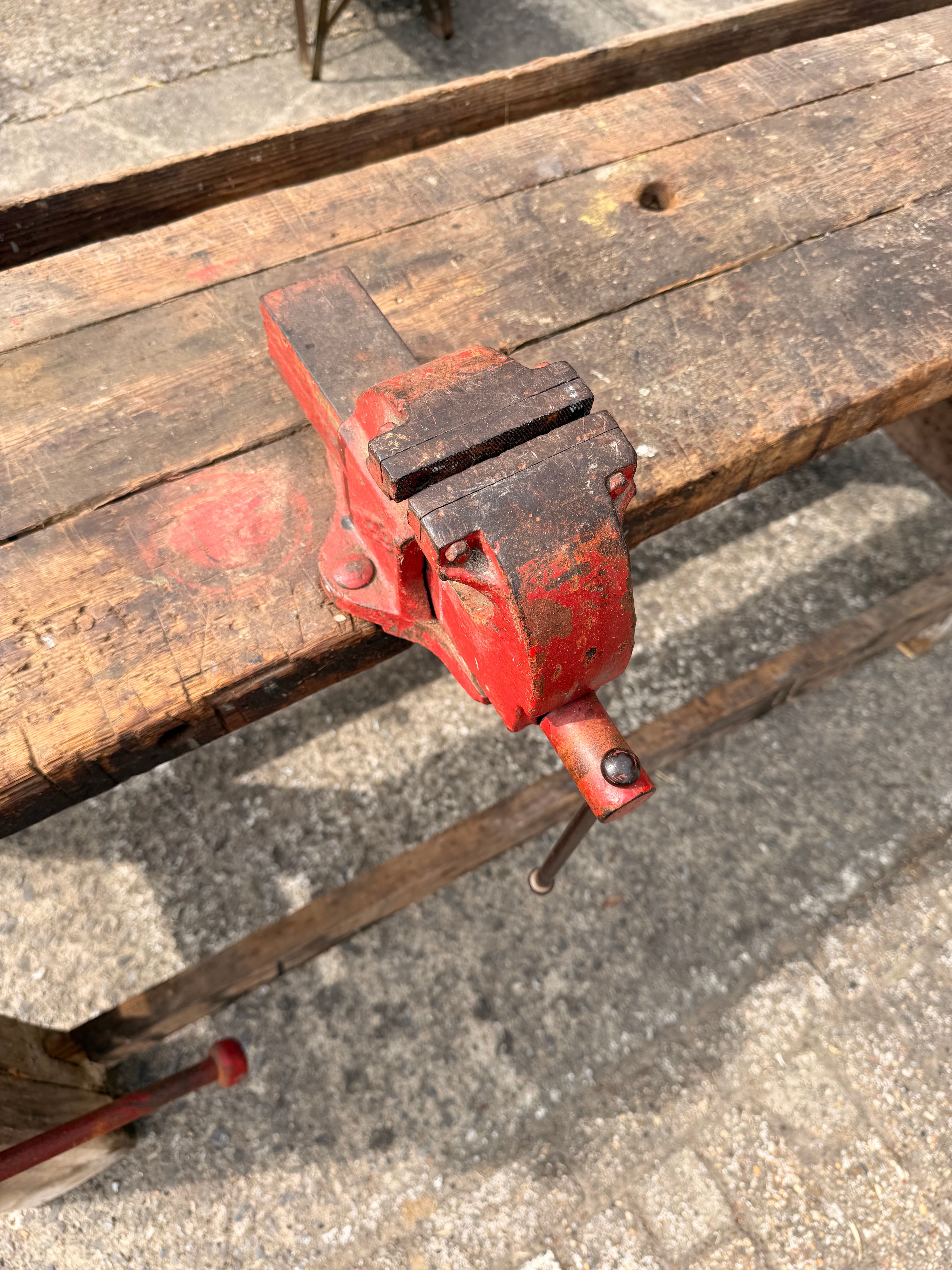 Solid Wood Carpenter’s Workbench with Original Cast Iron Vice
