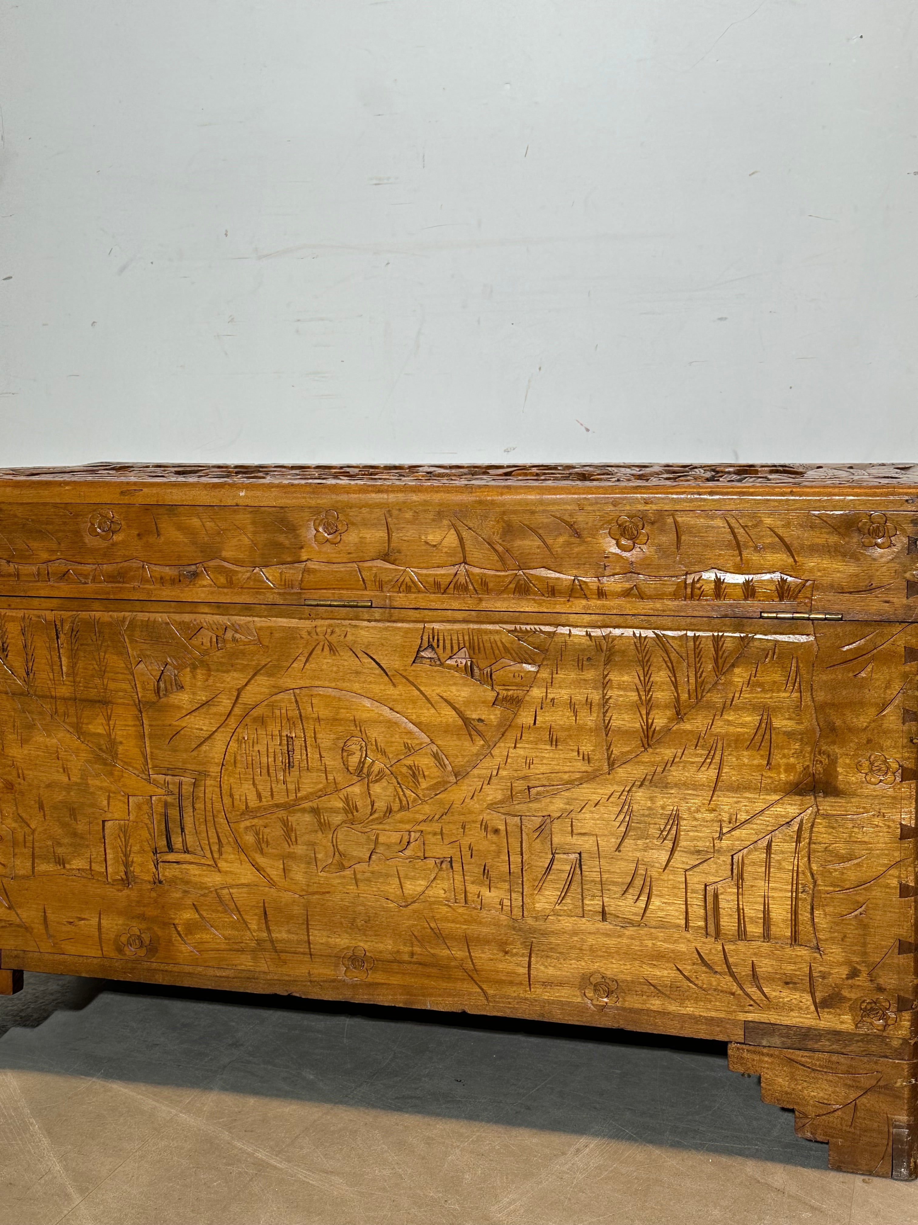 Hand Carved Wooden Storage Chest Asian Style