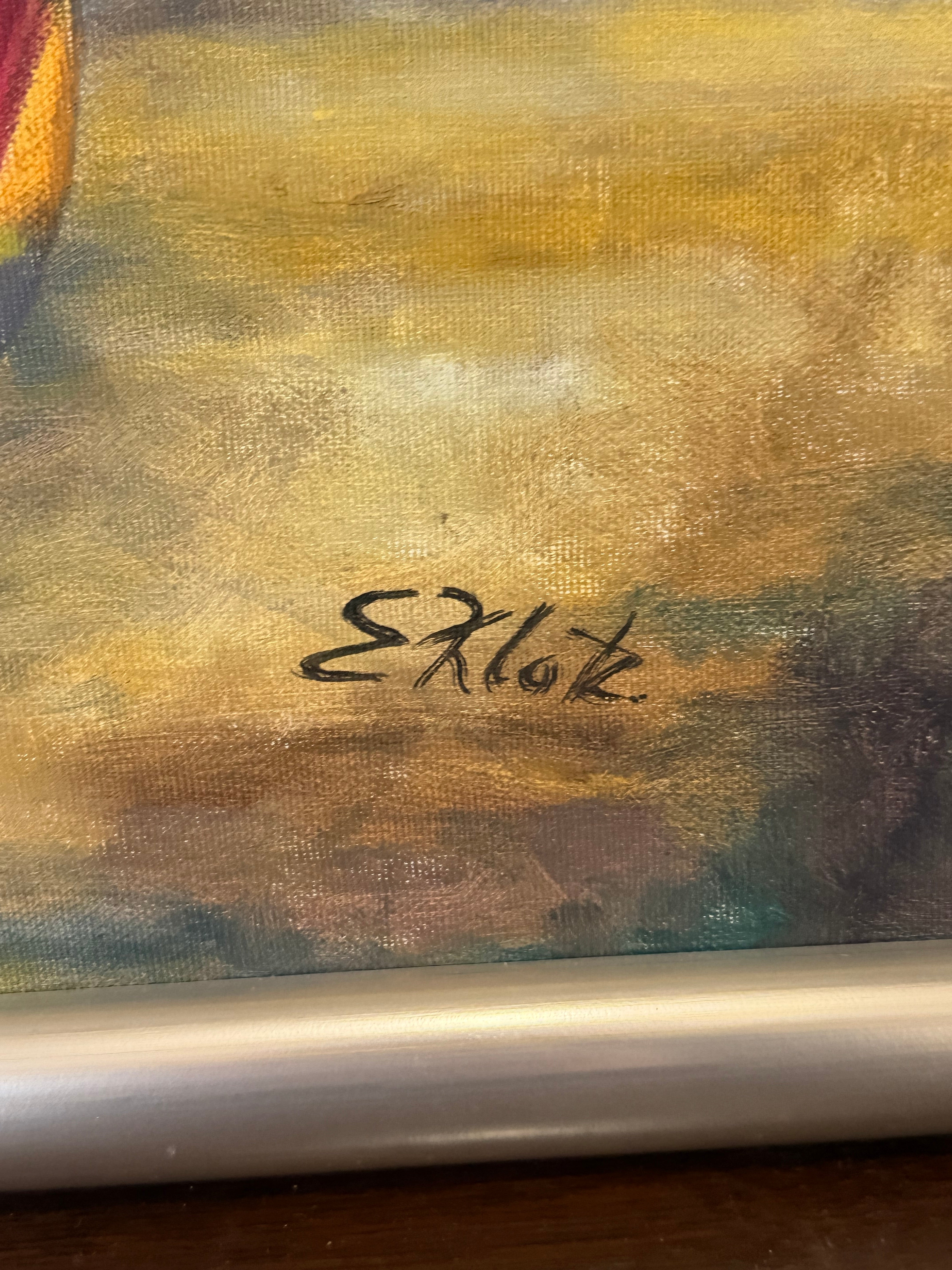 Vintage Oil Painting on Canvas – Figurative Surreal Scene – 105 × 85 cm