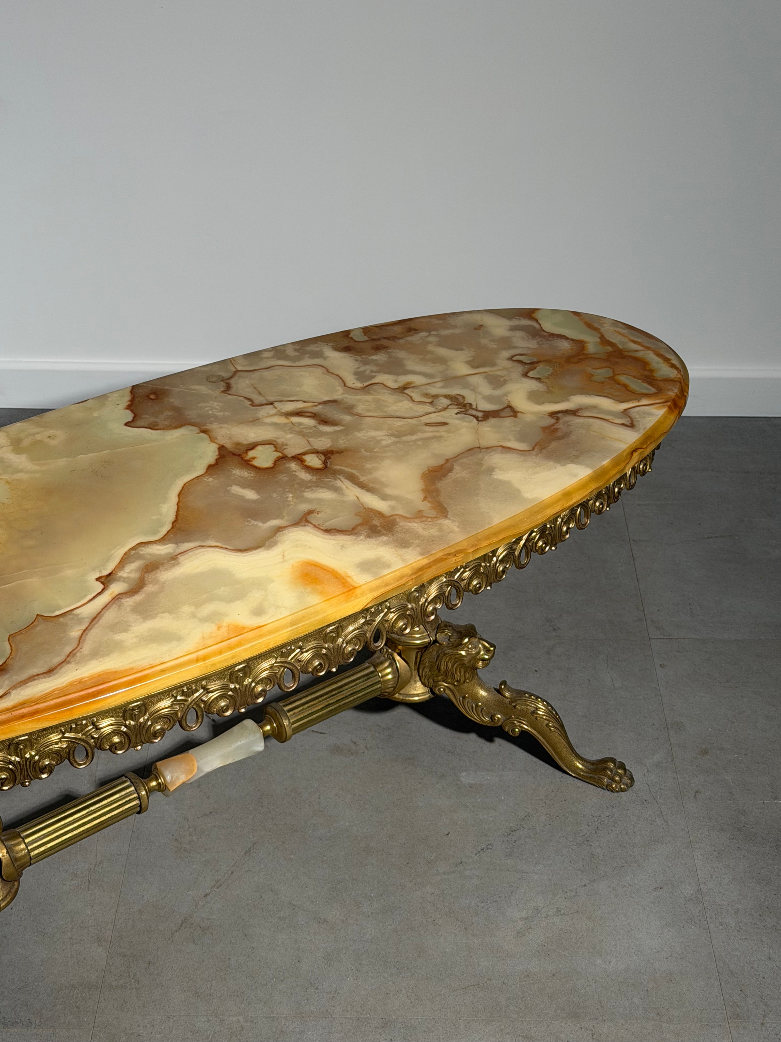 Vintage Onyx & Copper Coffee Table –  Regency Style – 120 x 50 x 43 cm