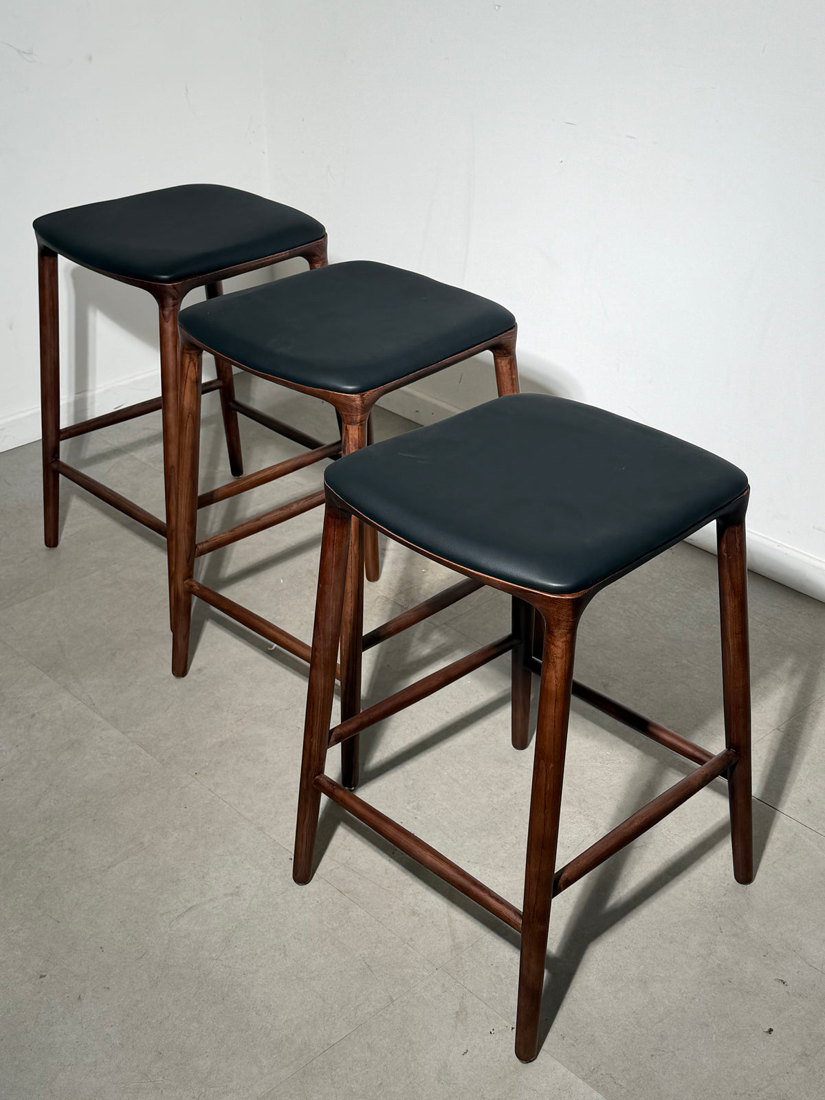 “Nikko” Bar Chair – Walnut Finish & Black Leather