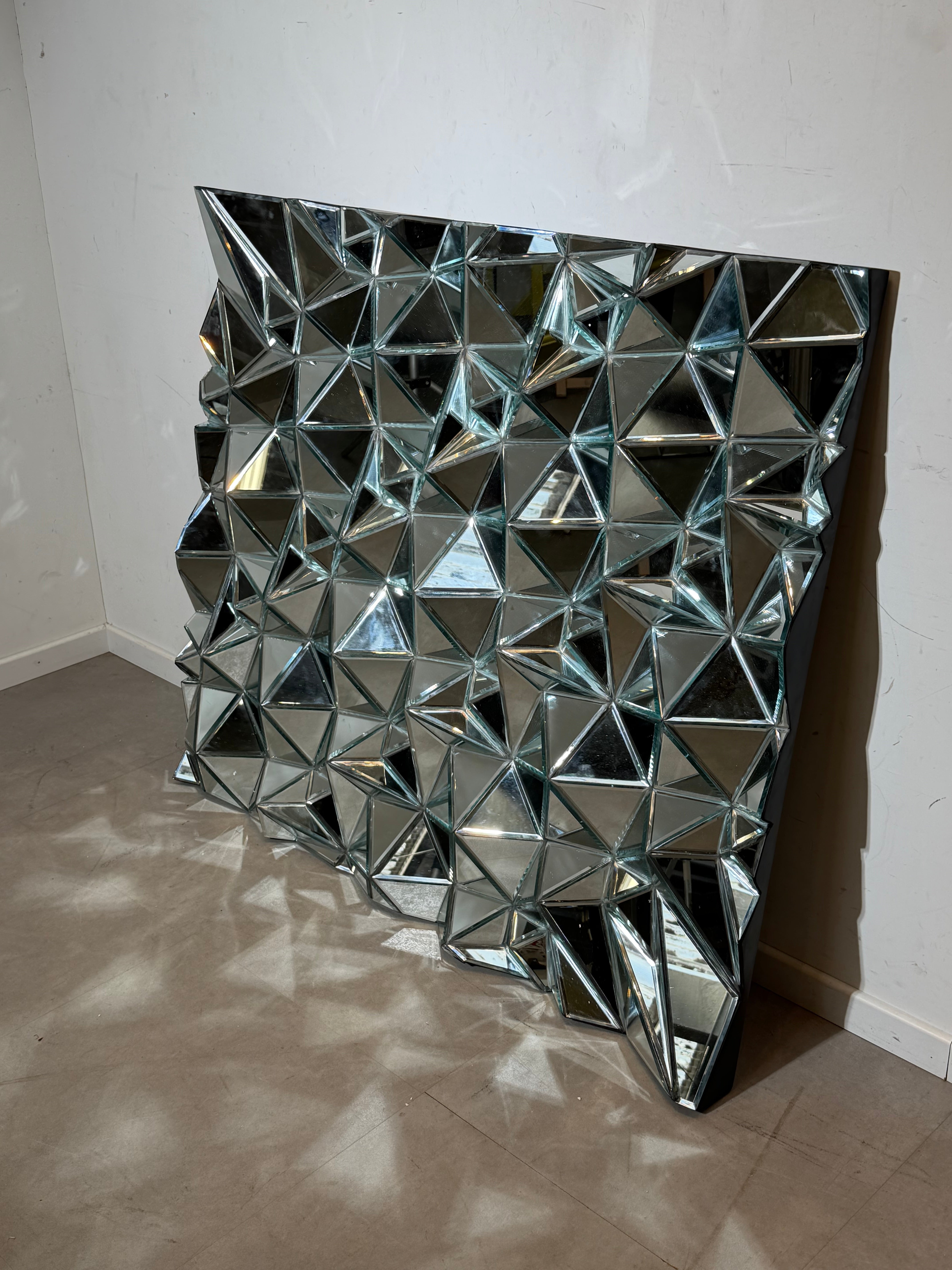 Large Sculptural Faceted Mirror Panel – Prism Wall Mirror – 145 × 125 cm
