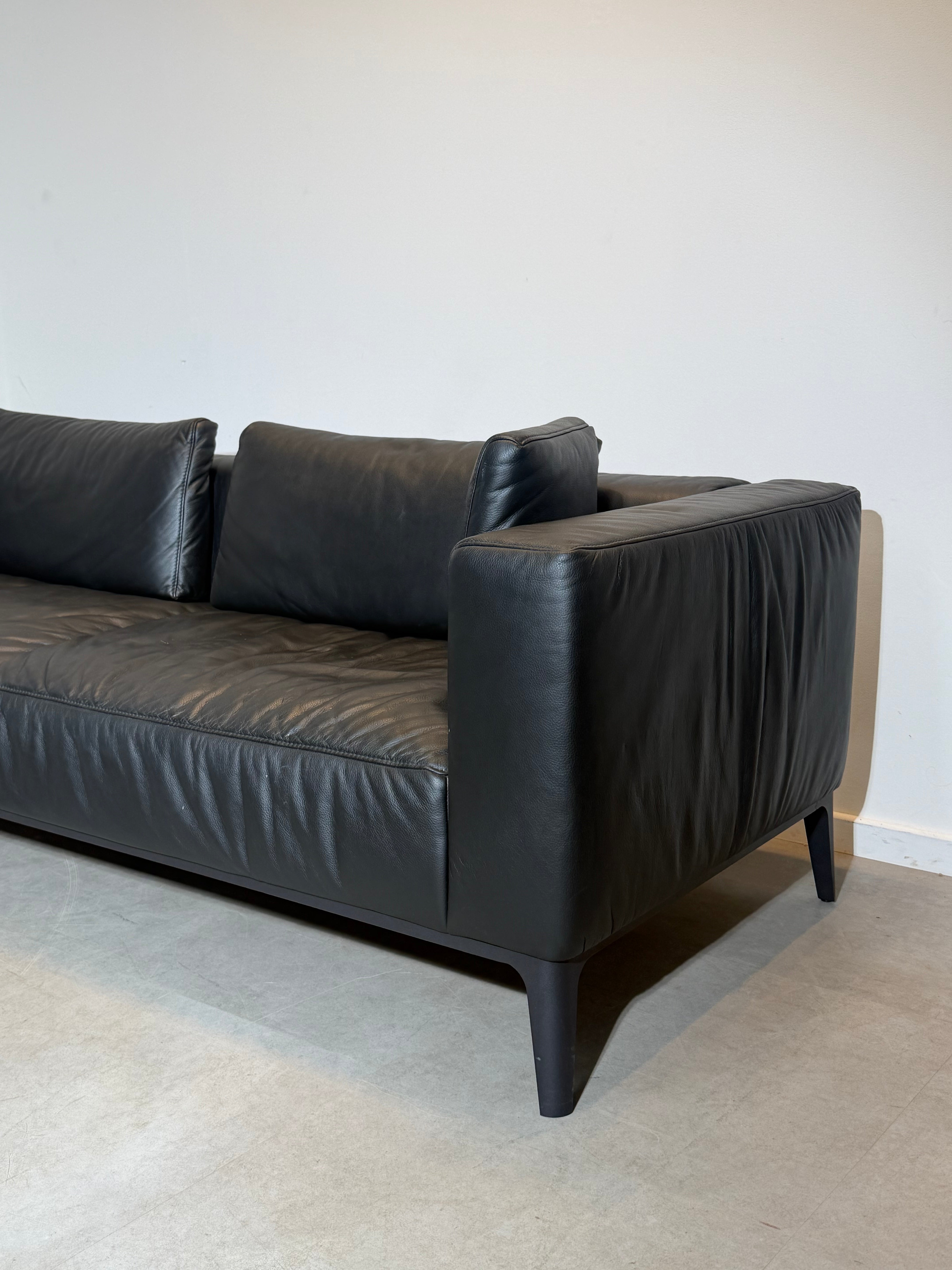Indera Black Leather 3-Seater Sofa