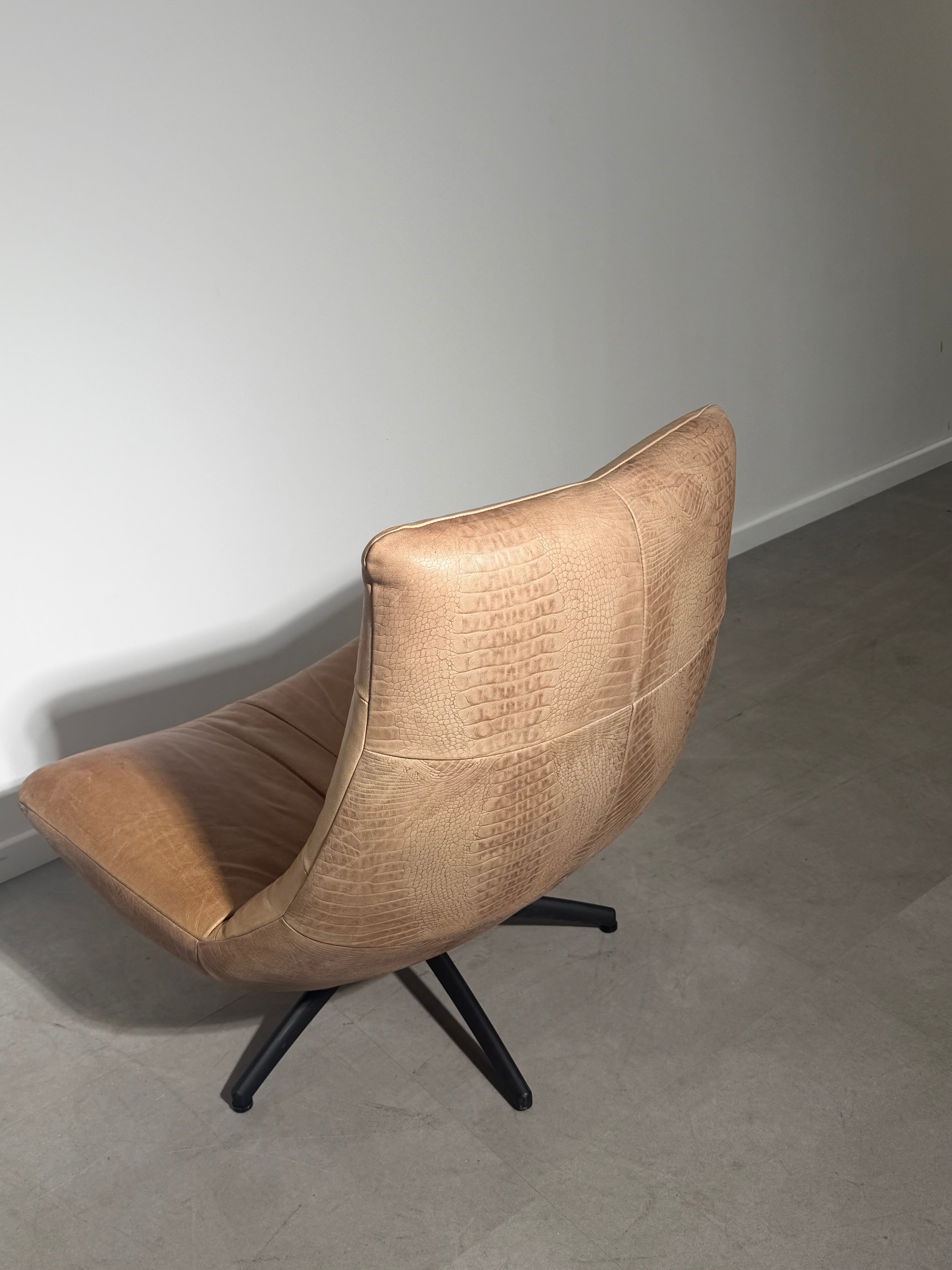 Cognac Leather Swivel Lounge Chair