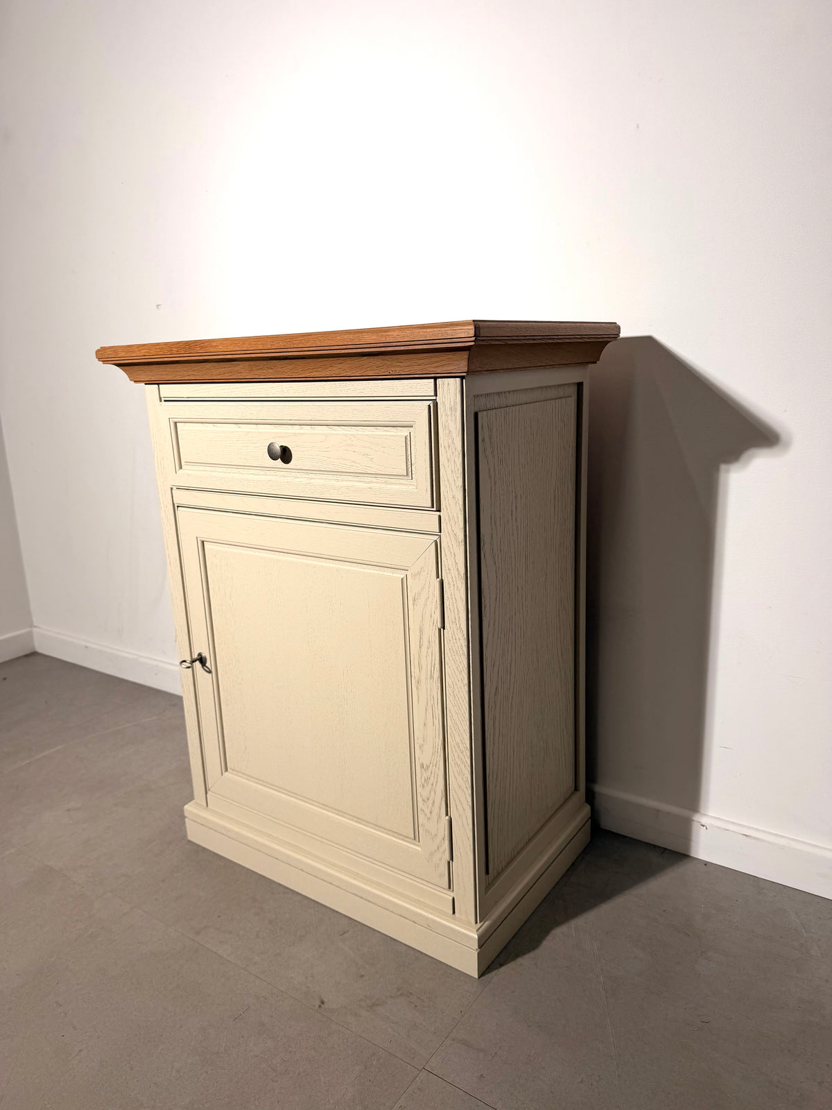Painted Oak Accent Cabinet with Natural Wood Top