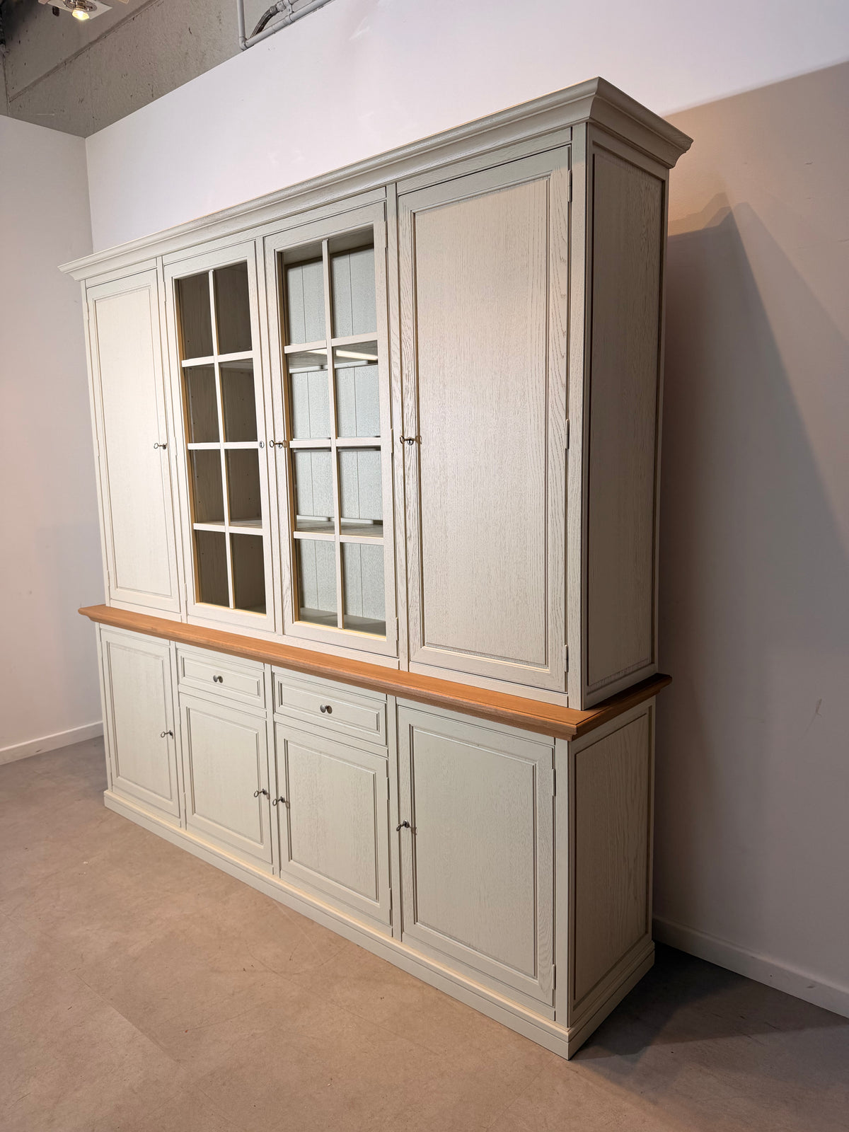 Large Oak Display Cabinet with Integrated Lighting