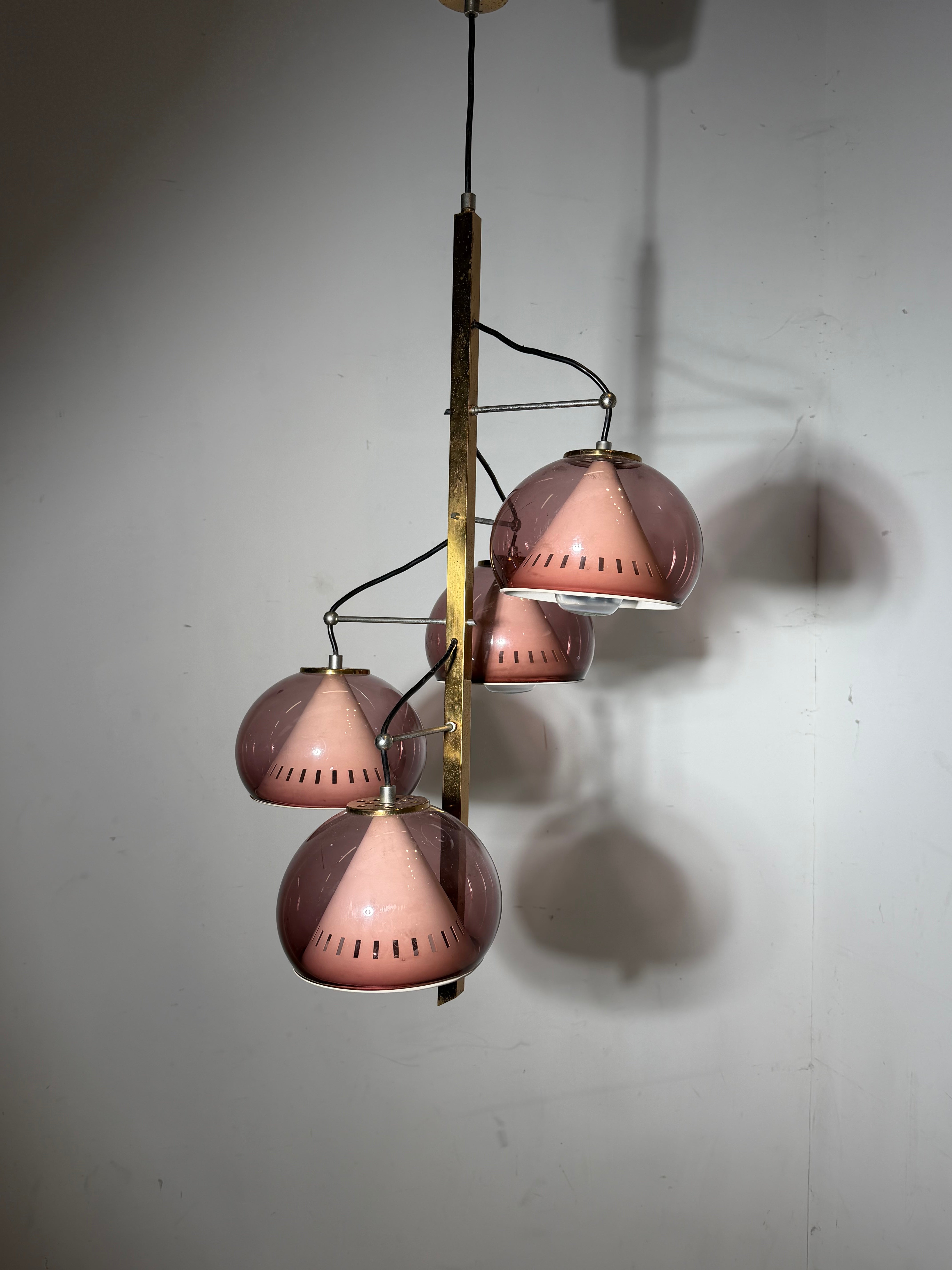 Vintage Lamter Milano Chandelier – 4 Lights – Pink Plexiglass