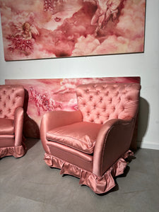 Pair of 1920’s Rosé silk armchairs