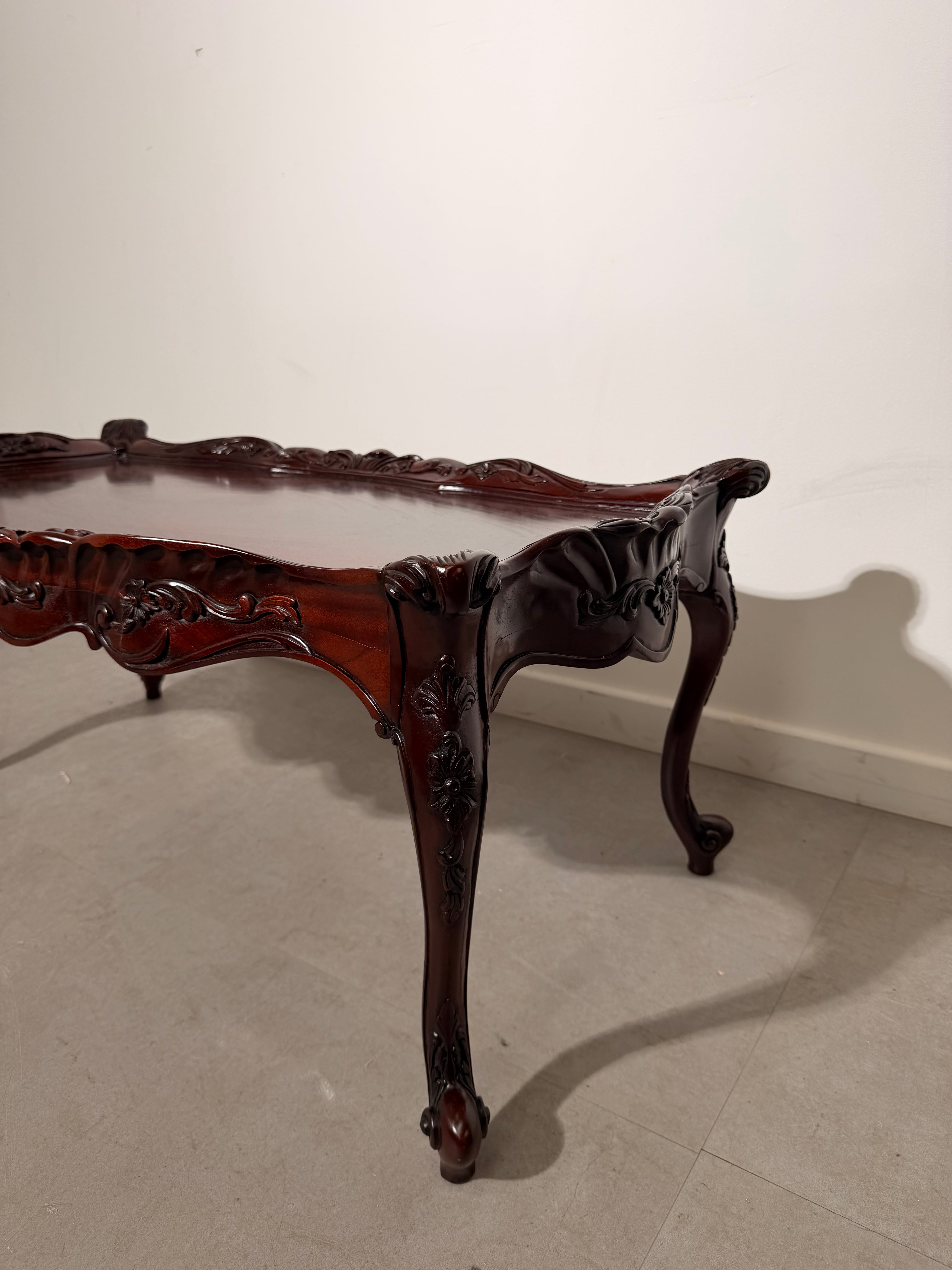 Antique Rococo Revival Carved Mahogany Coffee Table