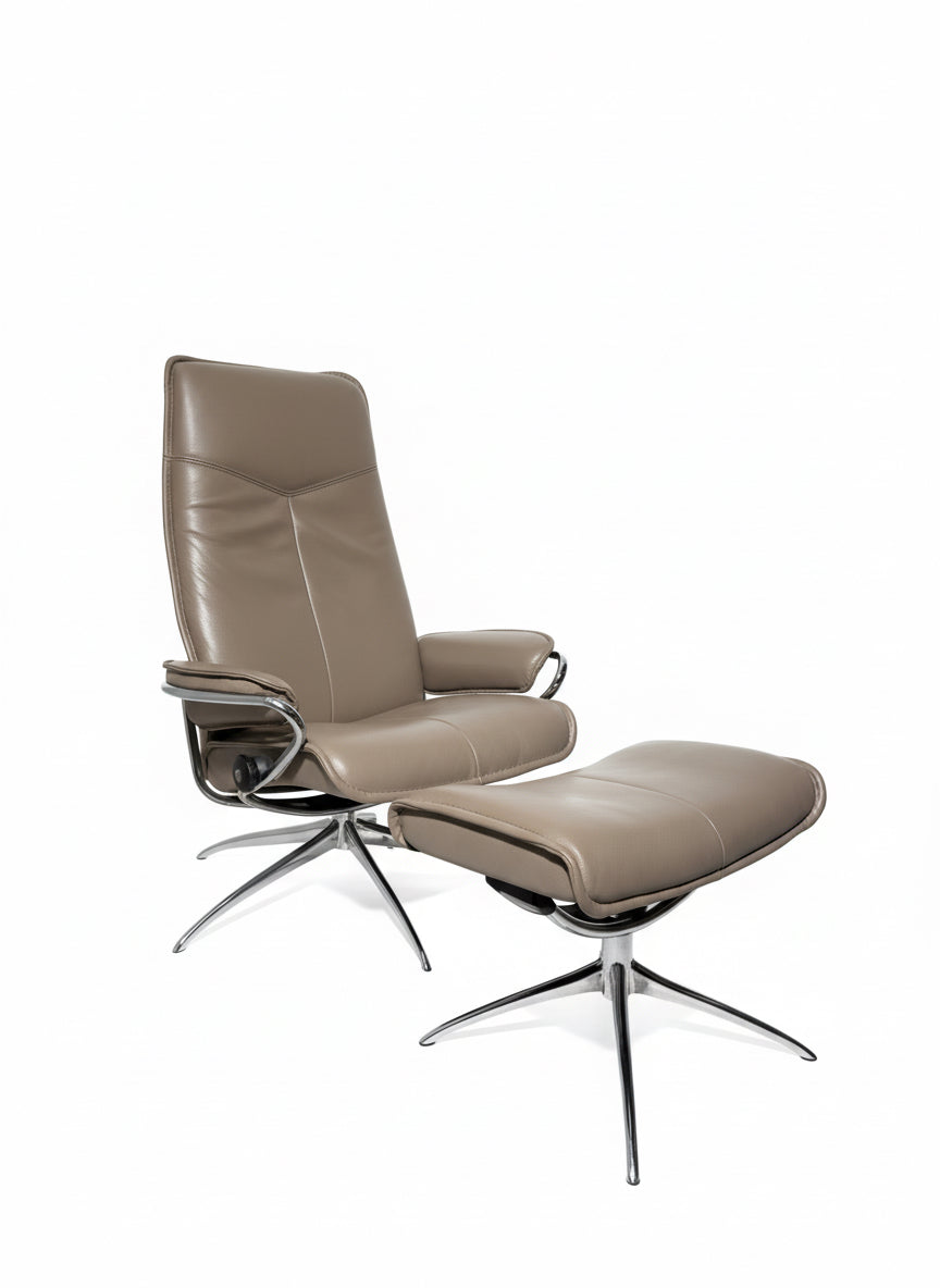 Stressless City High-Back Recliner With Ottoman