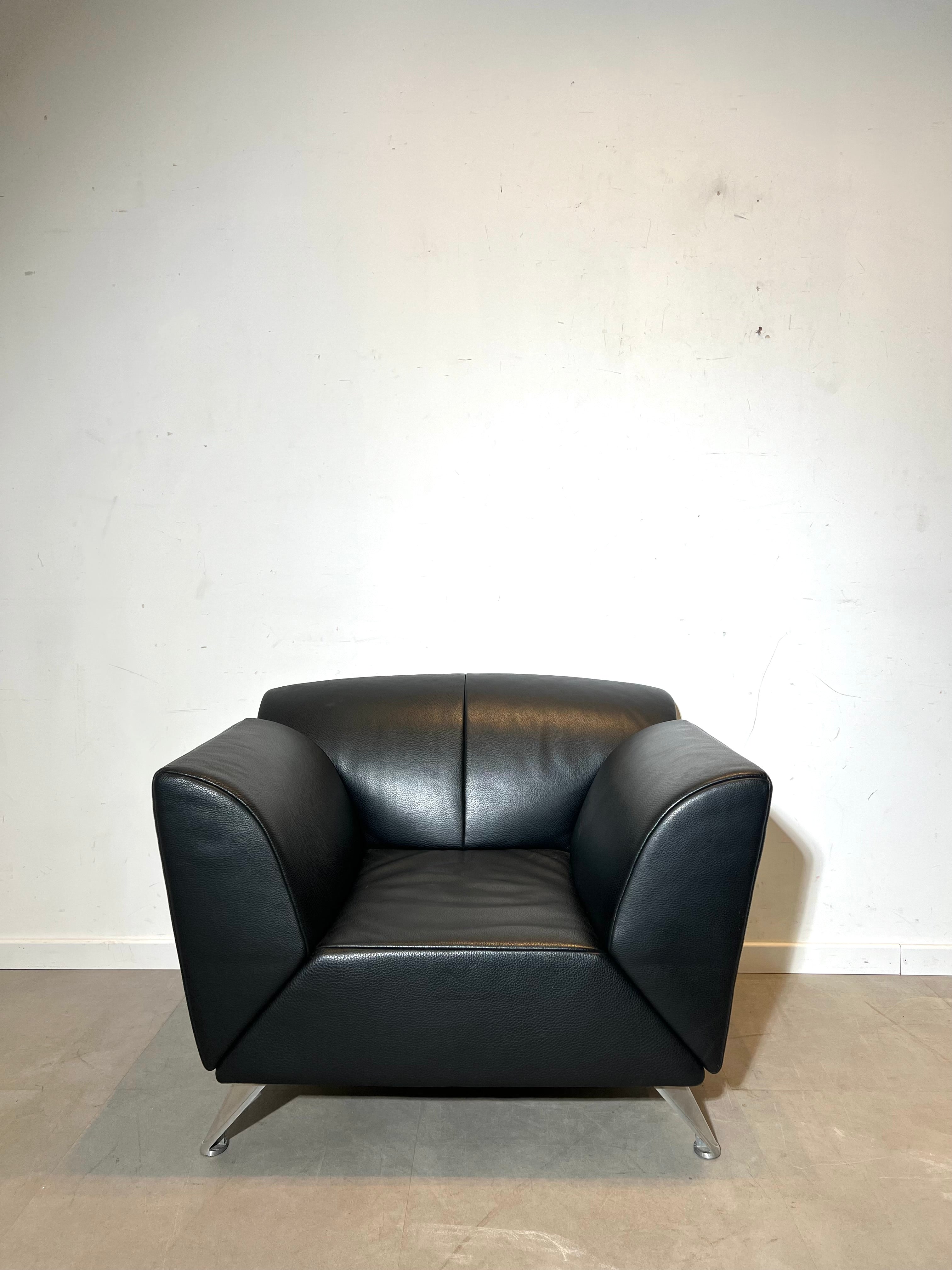 JORI “Pacific Pure” Design Leather Lounge Chair with Extendable Armrests