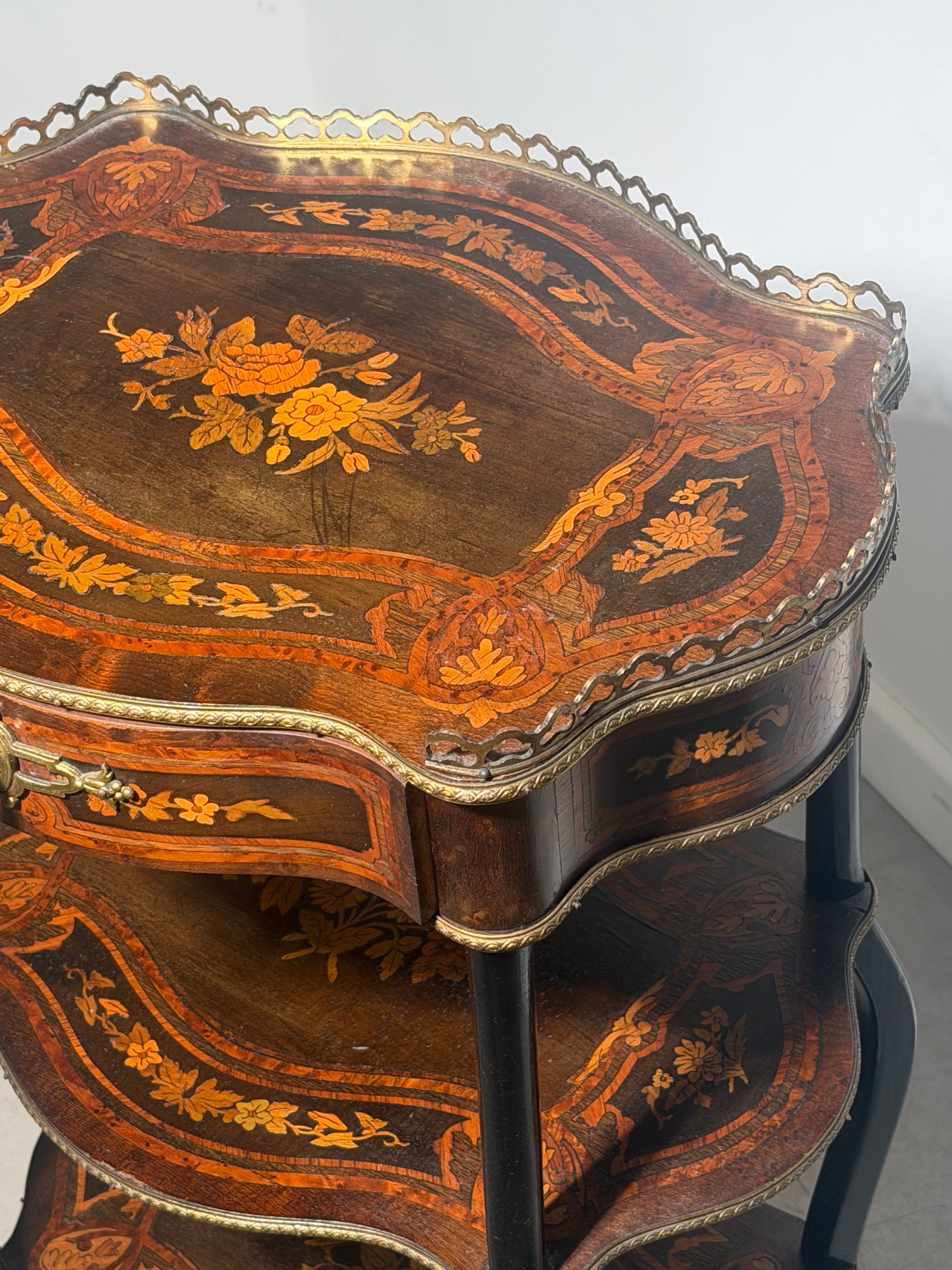 French Inlaid Three Tier Etagere