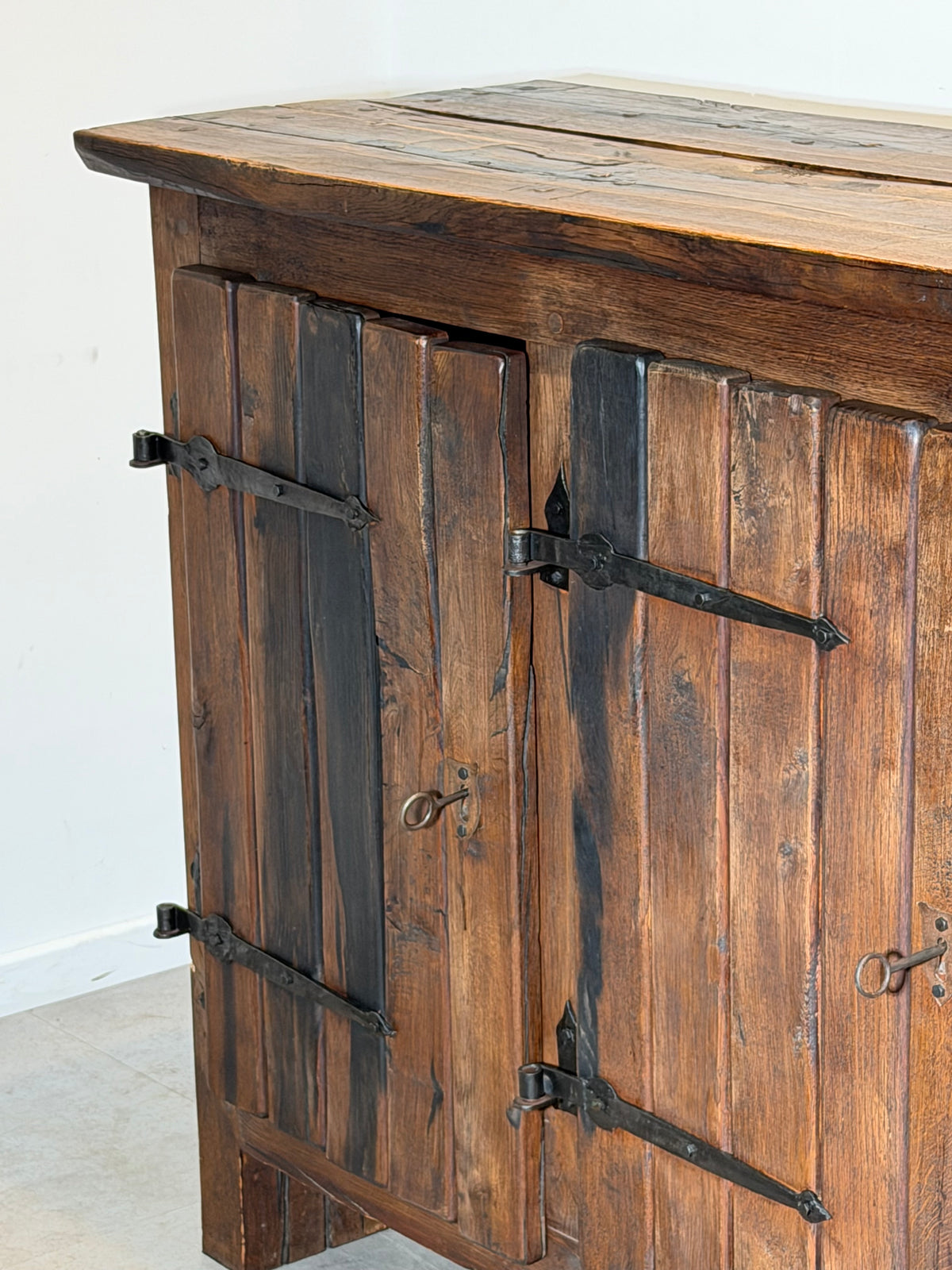 Large Brutalist Solid Wood Sideboard with Hand-Forged Iron Hardware