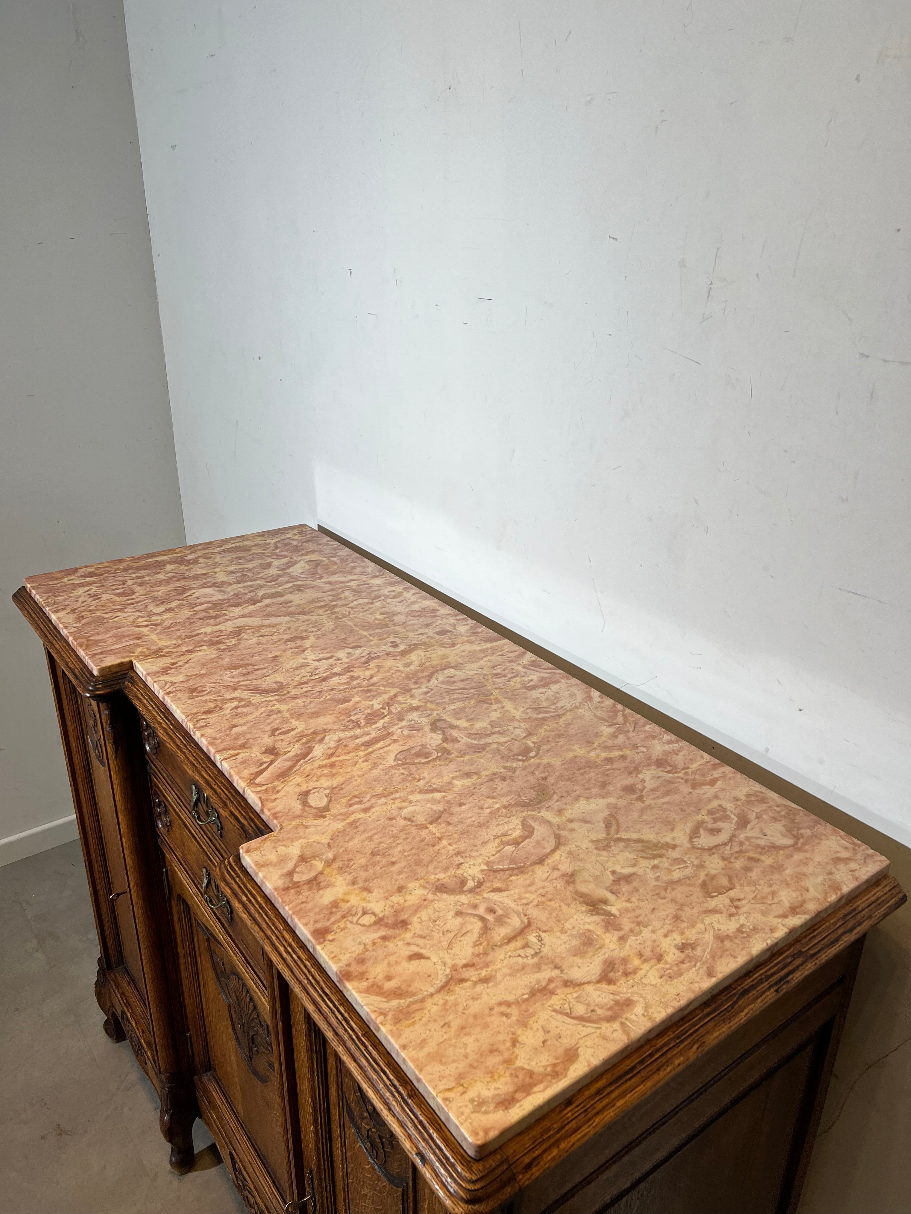 Antique Louis XV Style Oak Sideboard with Marble Top