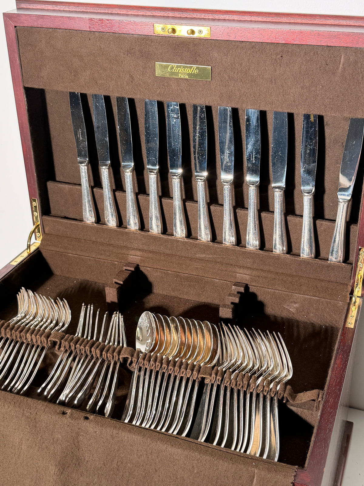 Christofle Paris Cutlery Set for 12 – 116 Pieces with Wooden Storage Chest