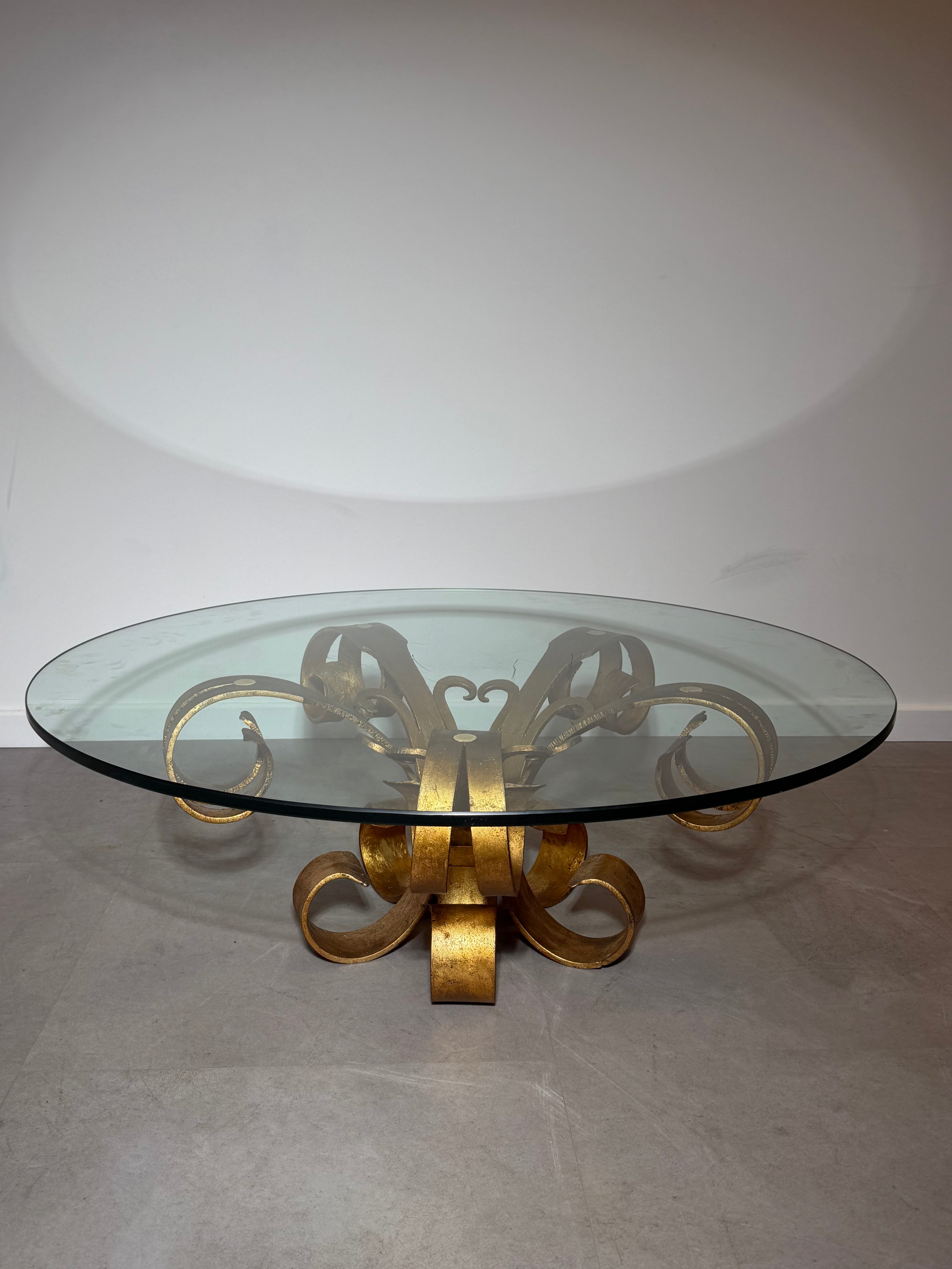 Vintage Gilt Iron Coffee Table with Glass Top