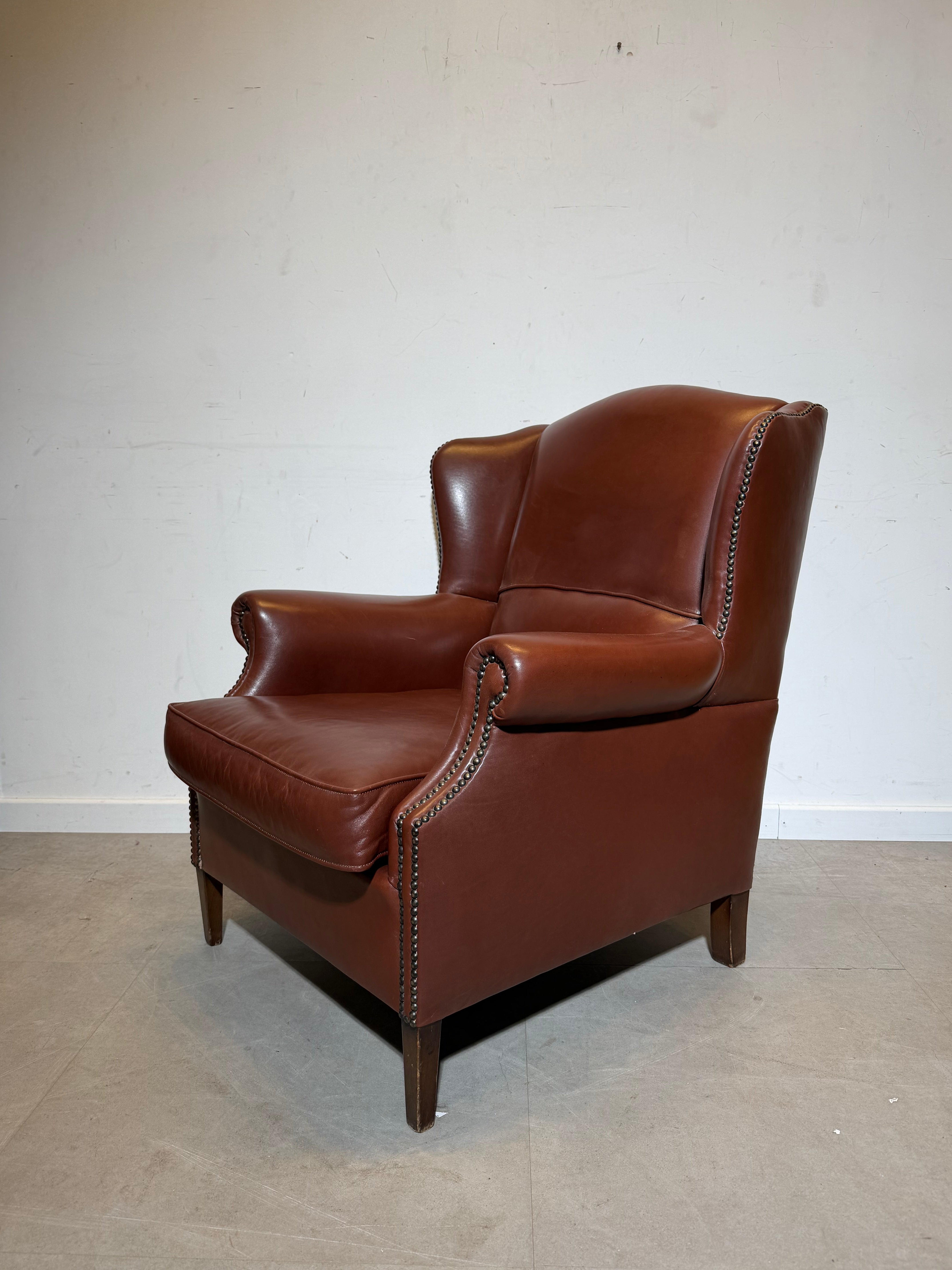 Vintage Tobacco Brown Leather Wingchair