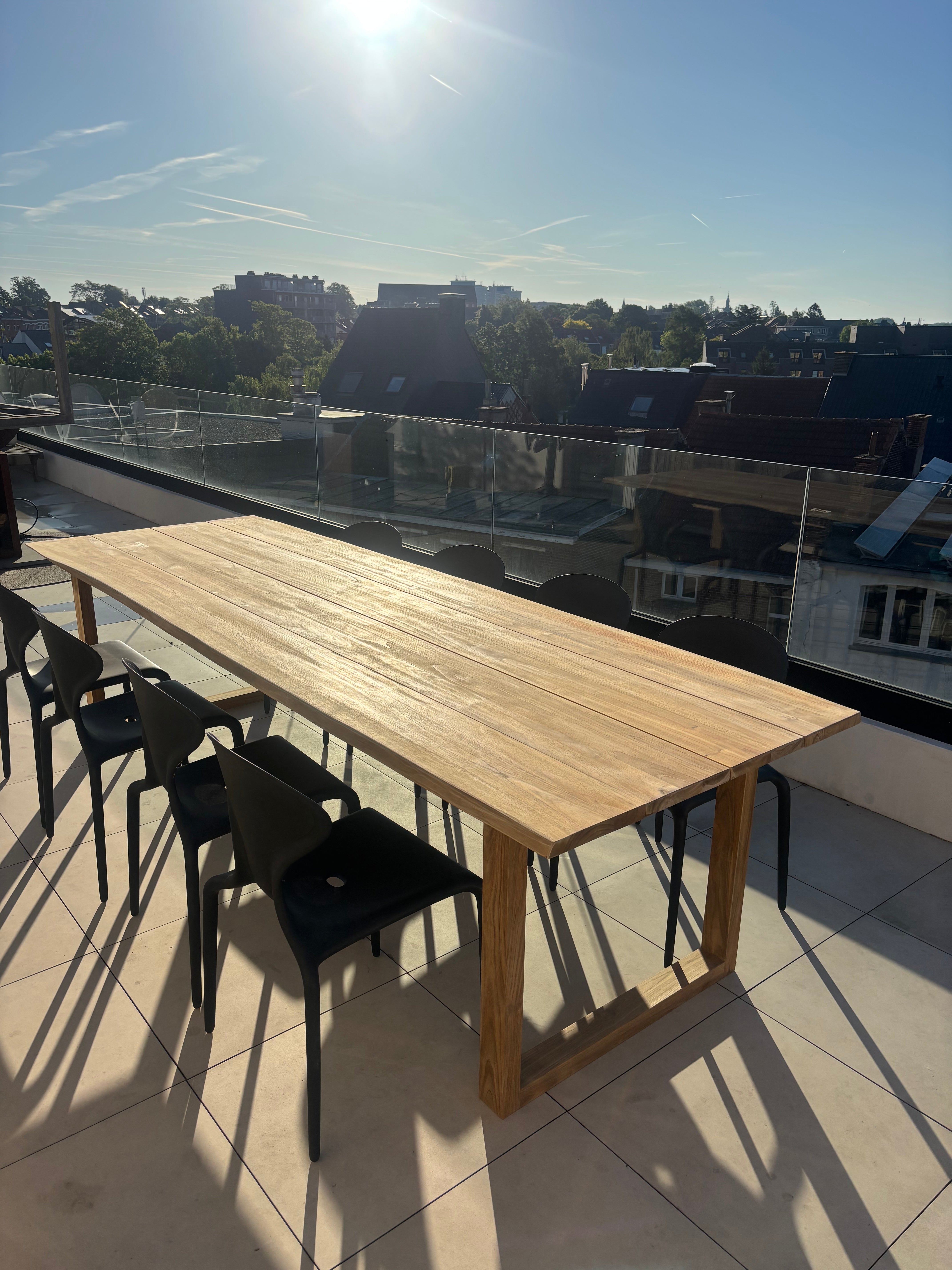 Table de jardin massive en tronc d'arbre en teck, 300 cm