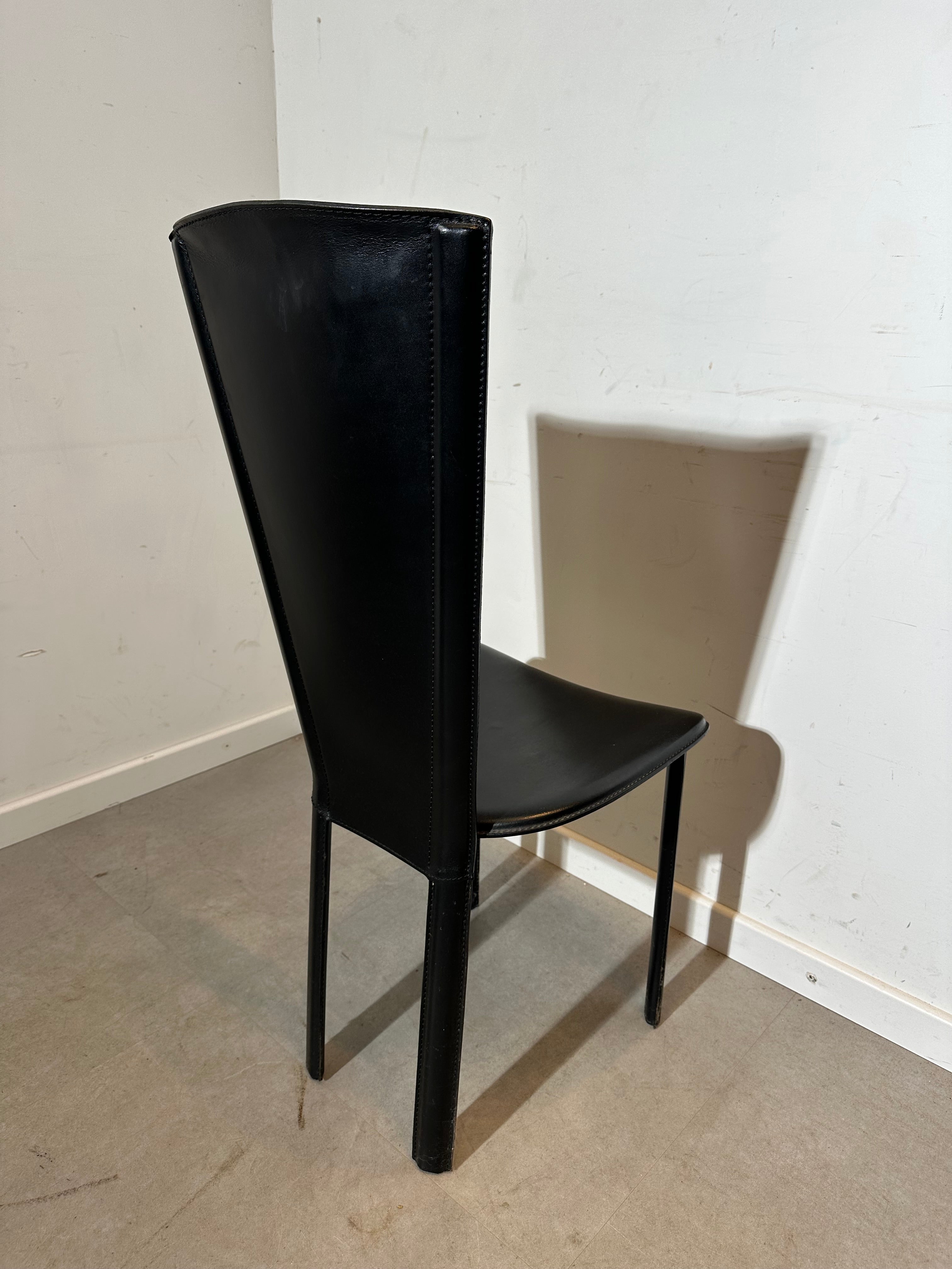 Set of Six Black Leather Dining Chairs