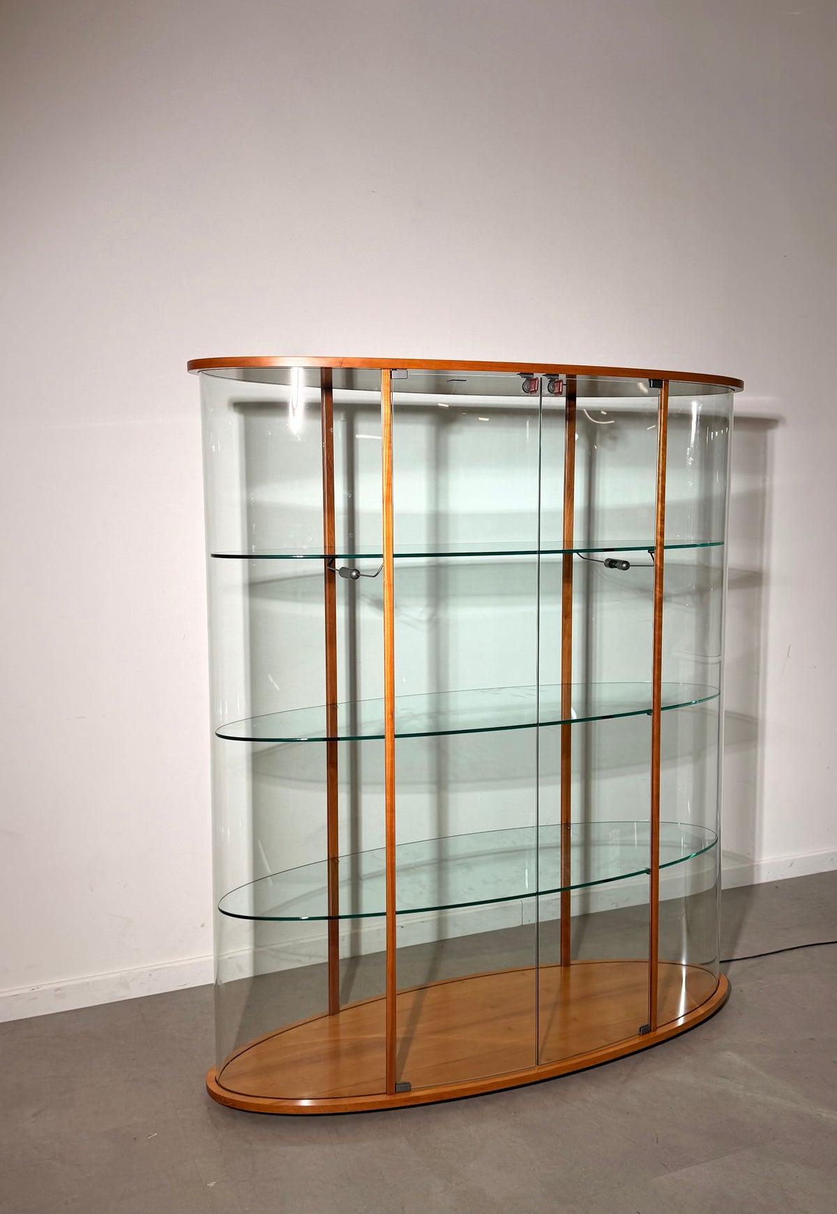 FLAM Italy Curved Glass Display Cabinet with Integrated Lighting