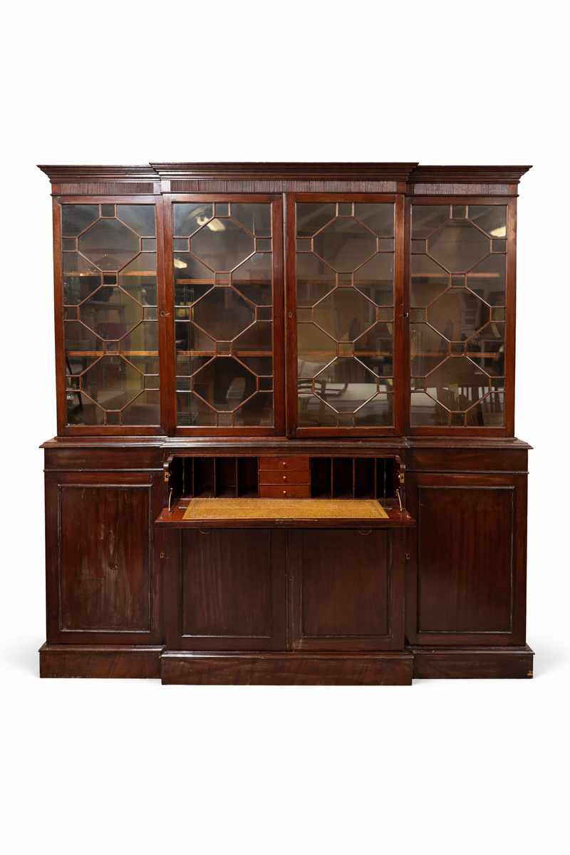 Antieke Engelse Vitrinekast / Boekenrek Secretaire – 190 x 215 x 70 cm