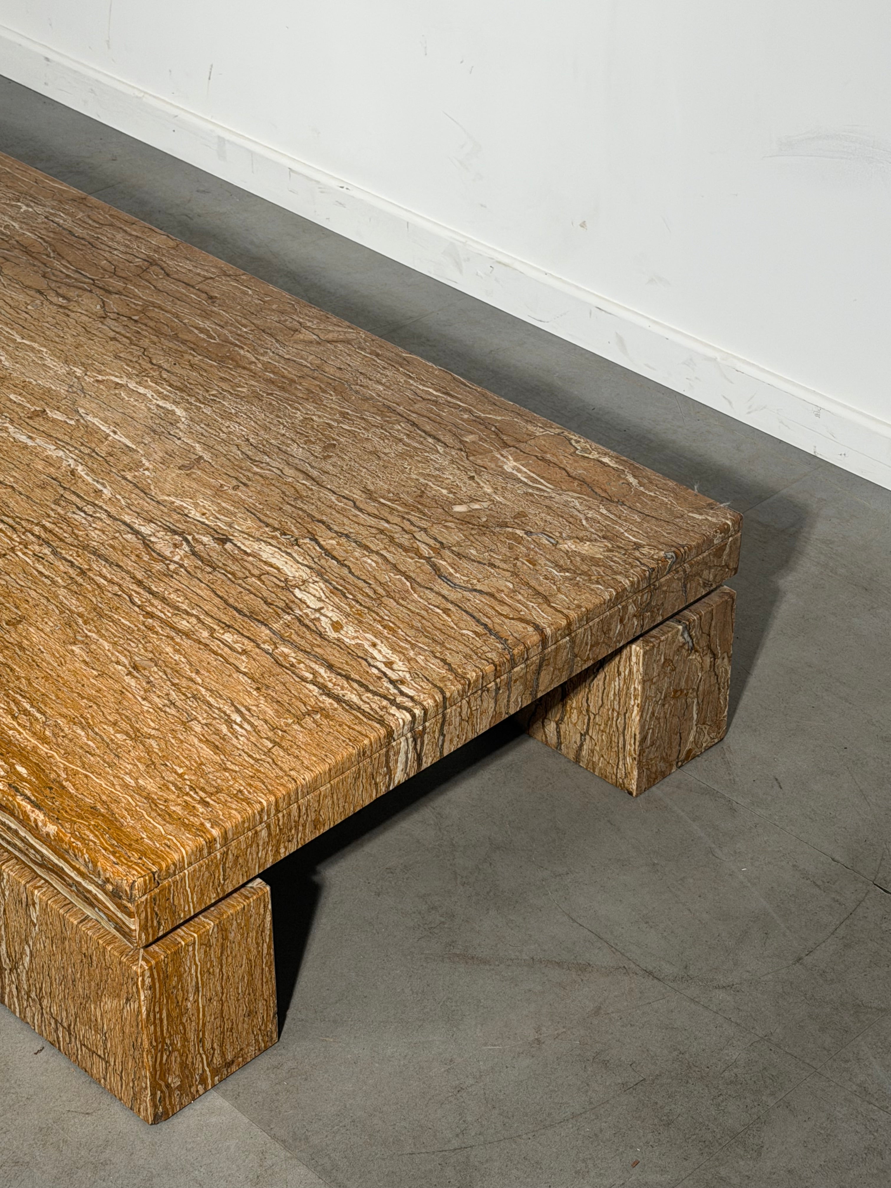 Structural Travertine Rosso Coffee Table – Brutalist Design