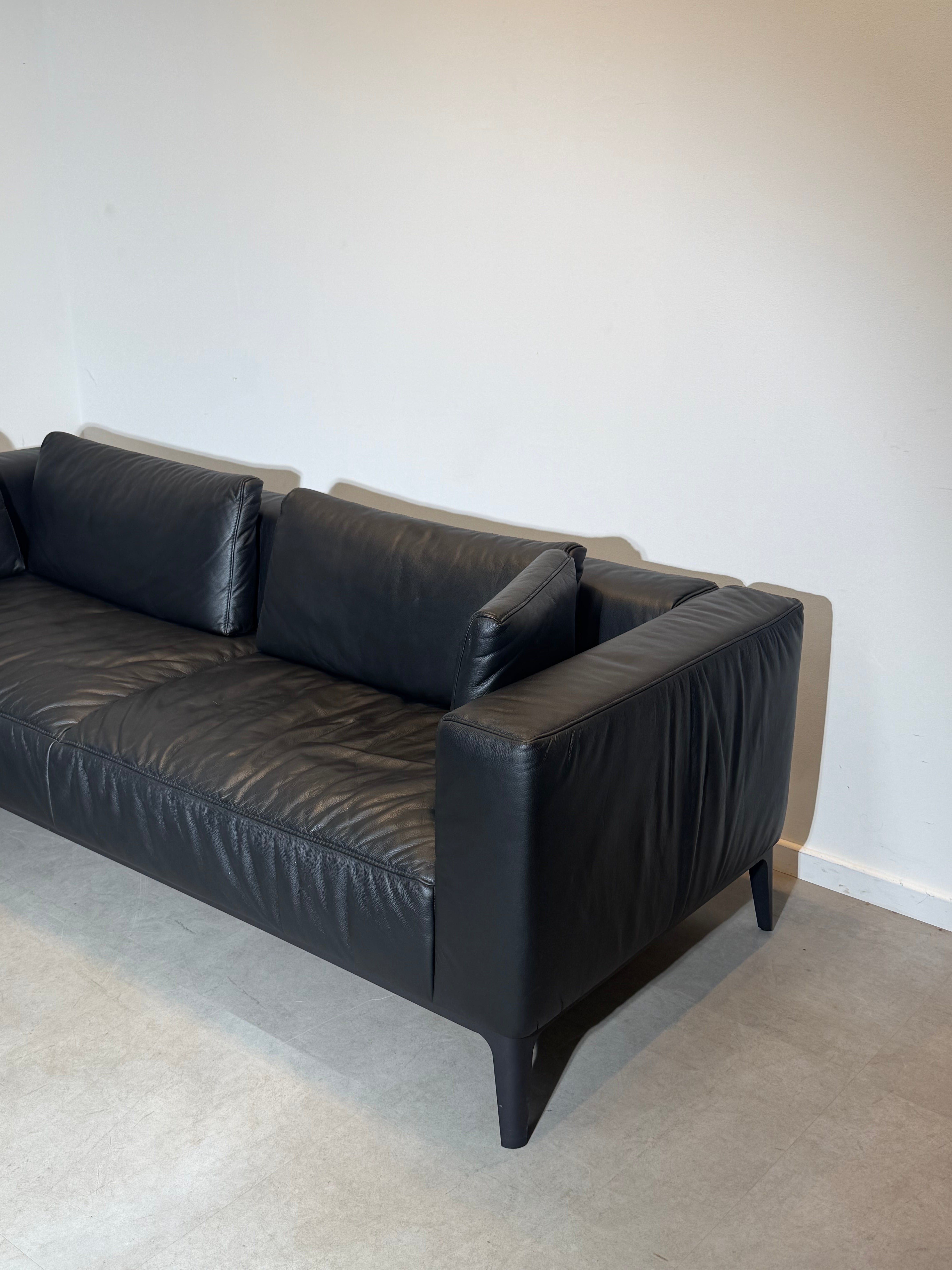 Indera Black Leather 3-Seater Sofa