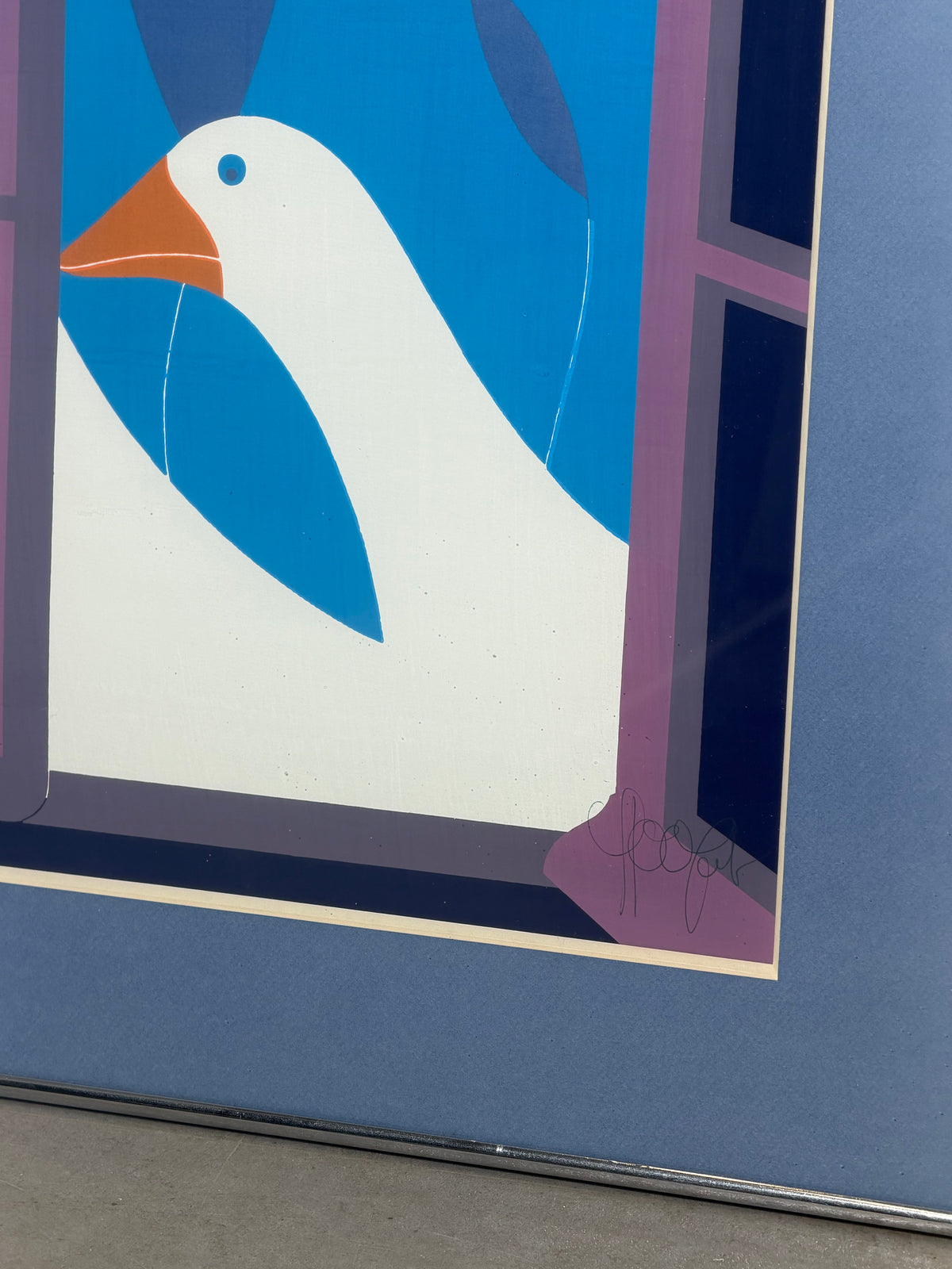 Signed Colour Lithograph with Geese – 63 × 80 cm