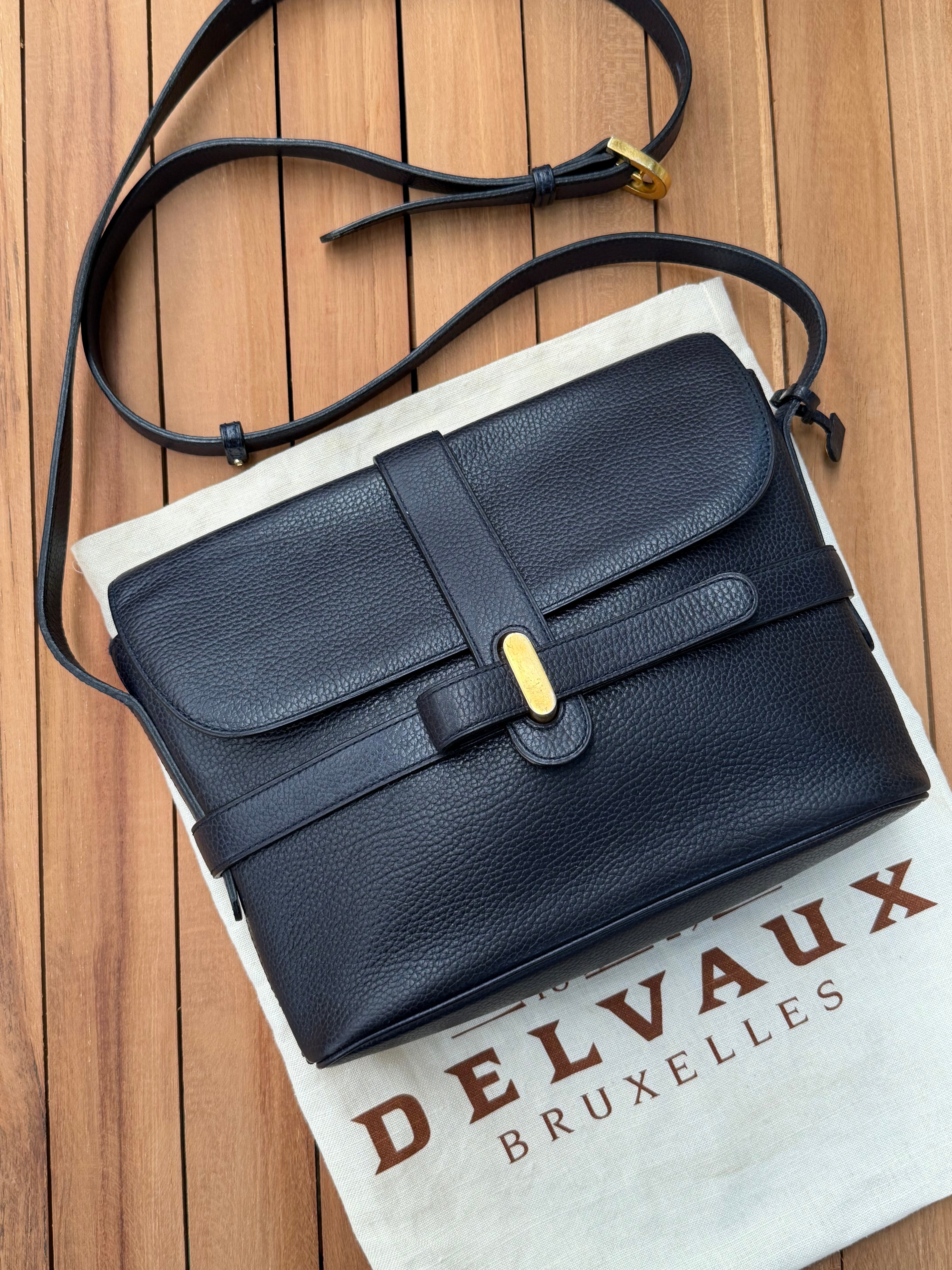 Delvaux “Simoun” Crossbody Bag – Dark Blue Leather