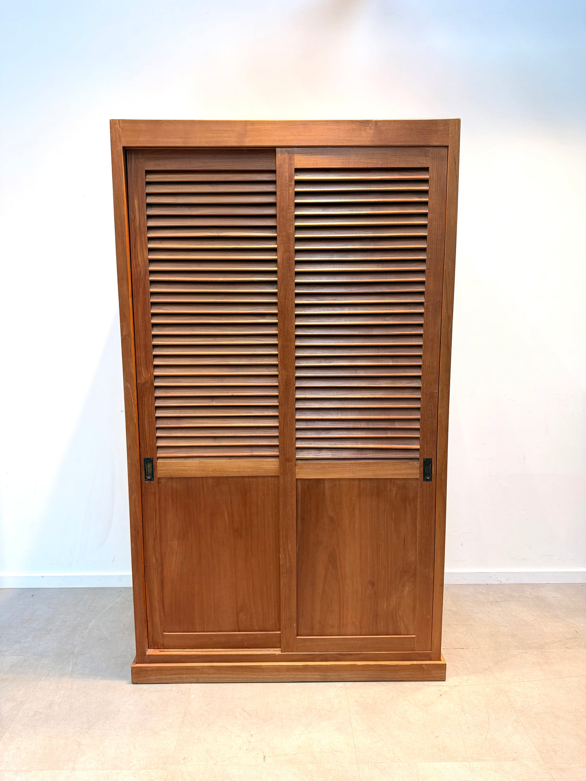 Teak Wardrobe with Louvered Sliding Doors