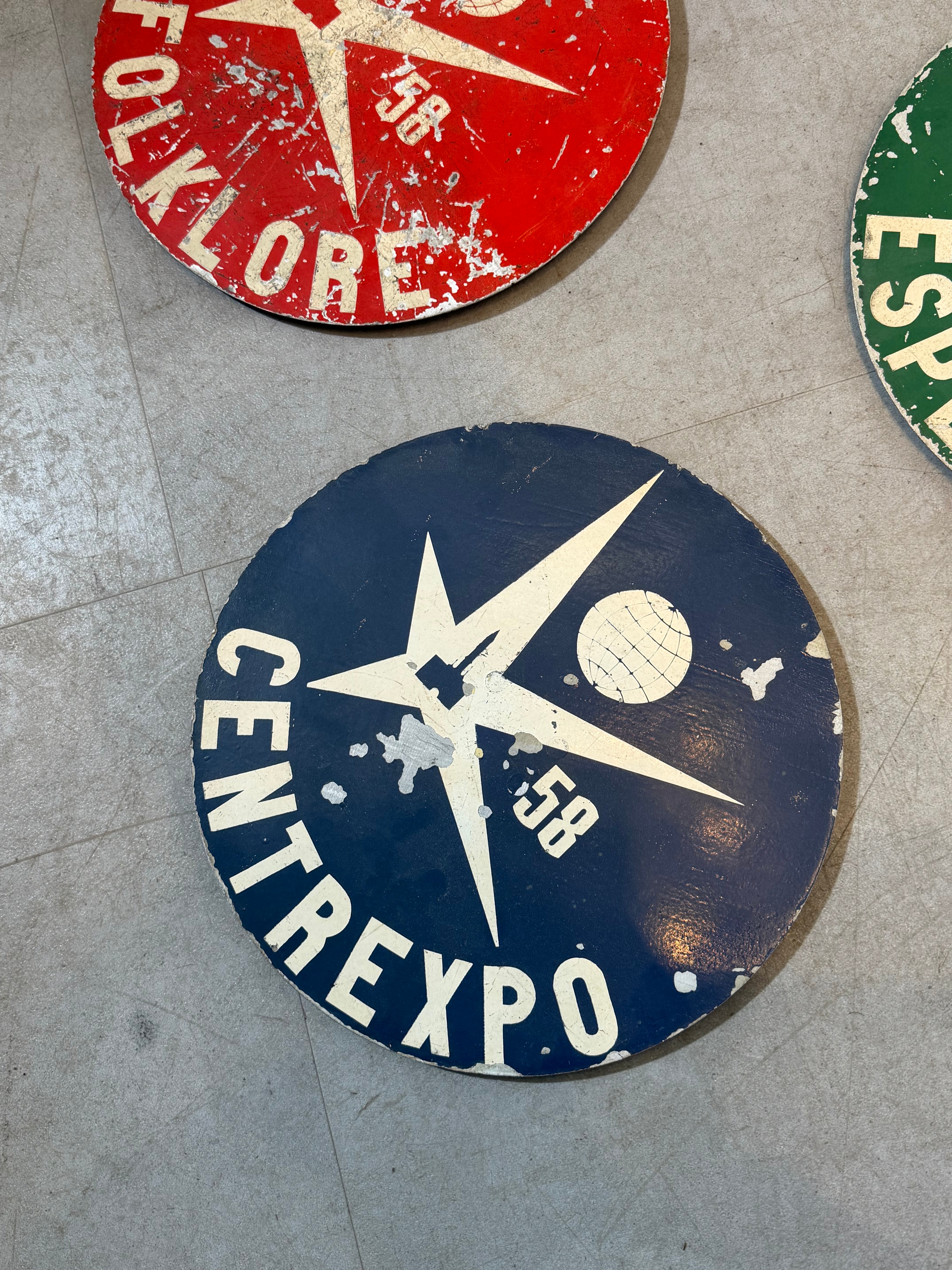 Panneaux ronds originaux de l'Expo 58 (lot de 4)