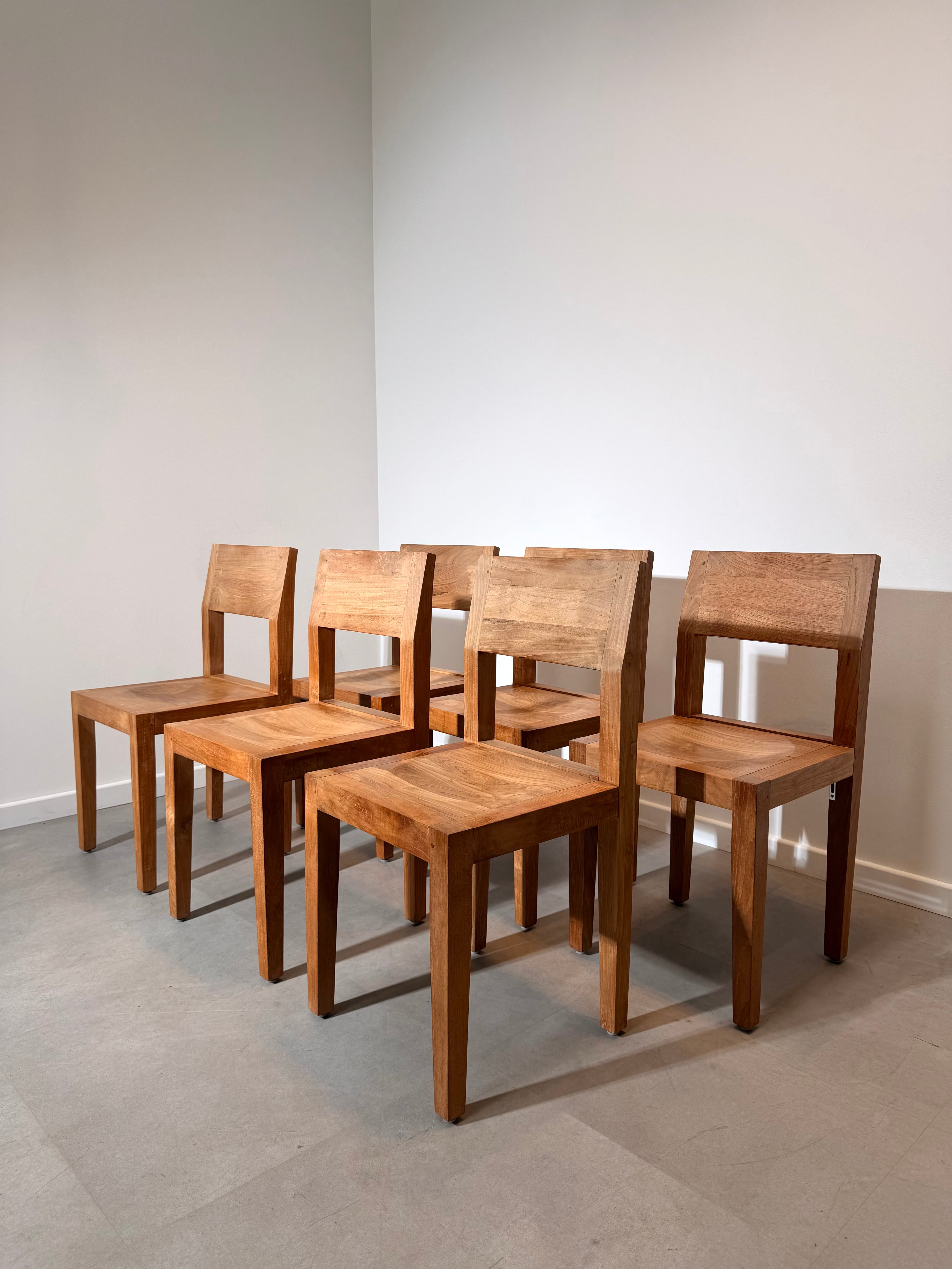 Set of 6 Solid Teak Dining Chairs