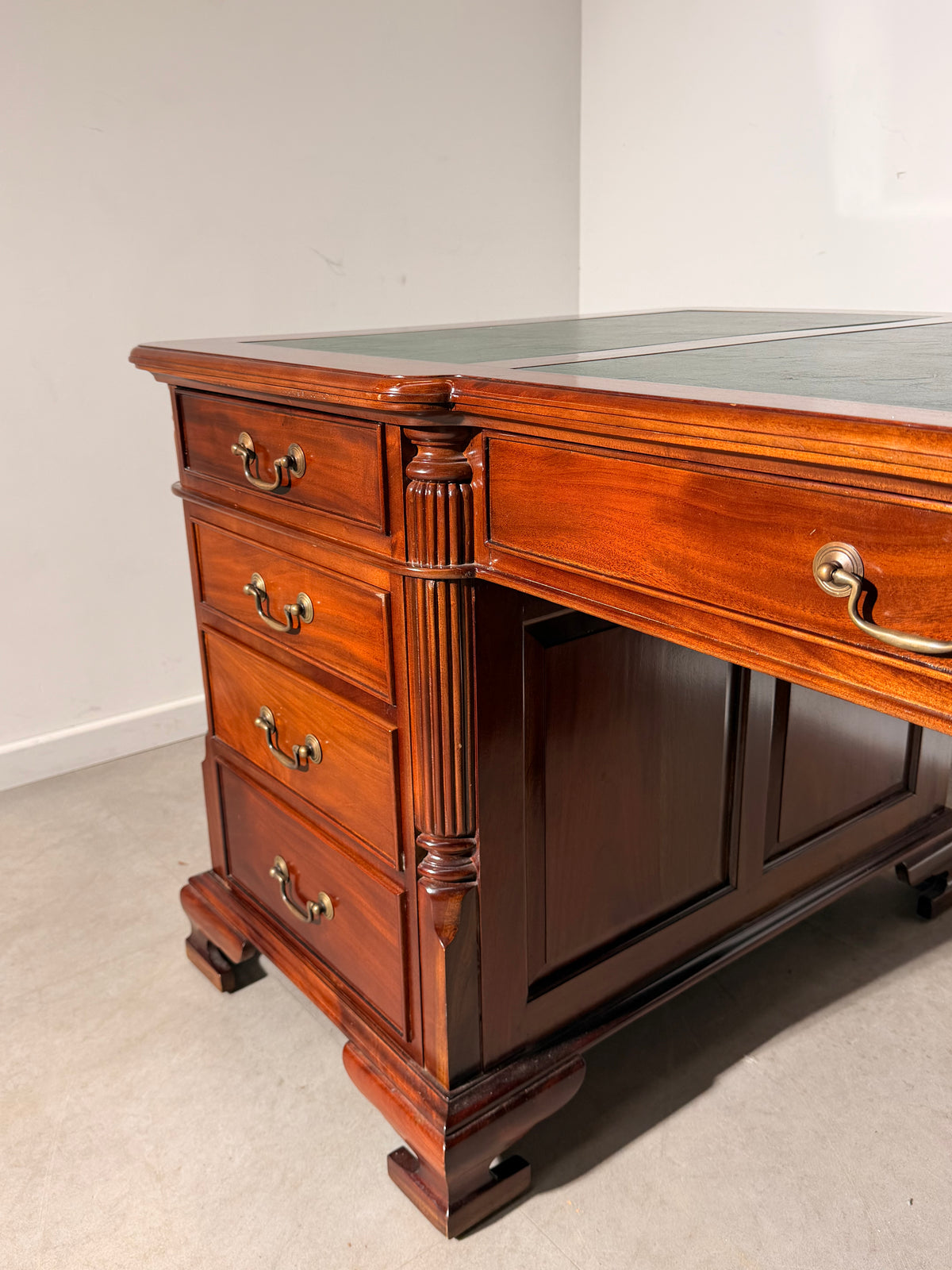 Large Executive Partner Desk in Mahogany with Green Leather Inlay