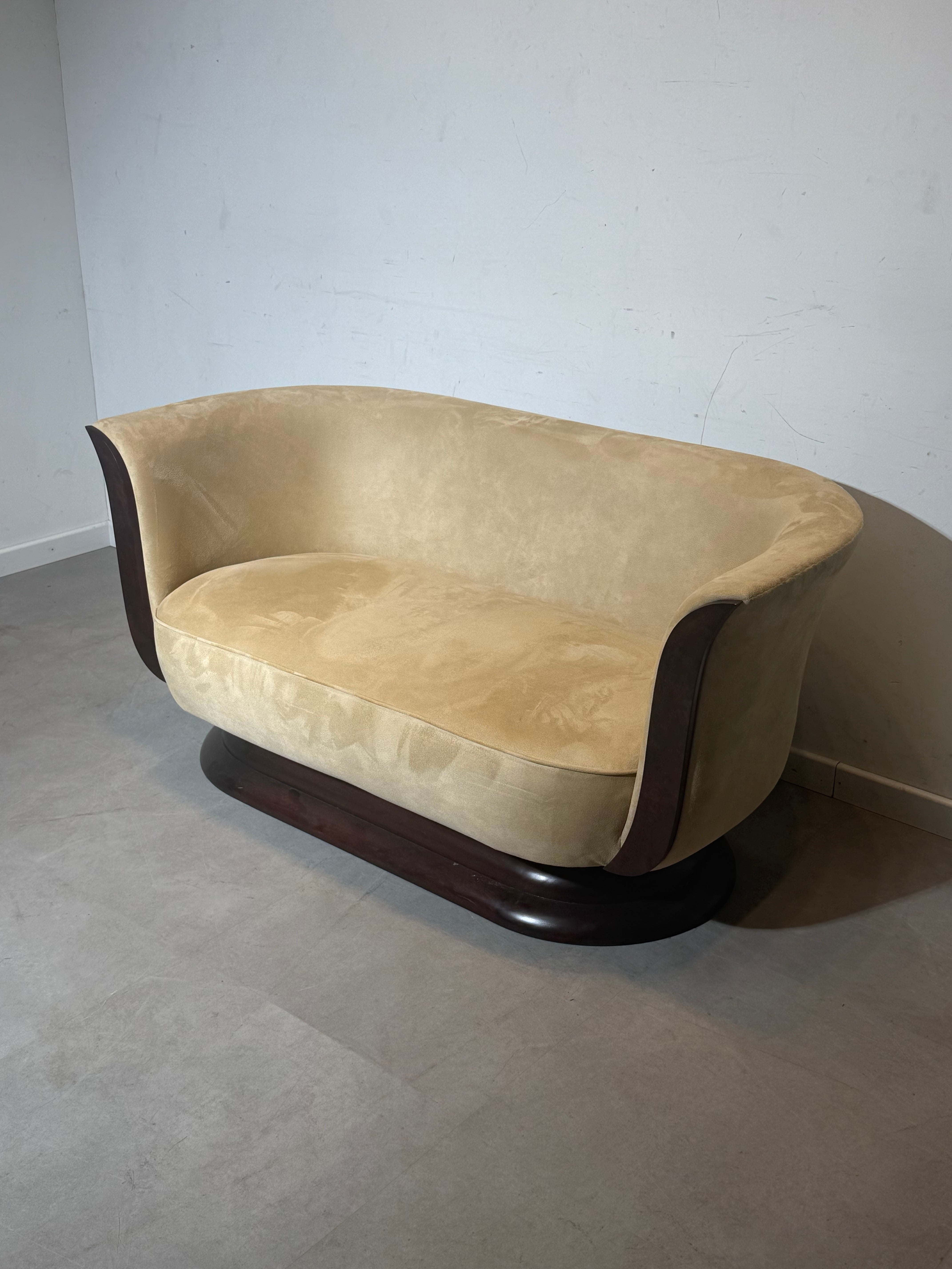 Art Deco Tulip Two-Seater Sofa – Hotel Le Malandre – Freshly Upholstered