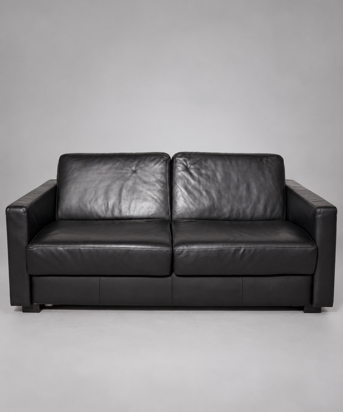 Black Leather 2-Seater Sofa Bed by Linea B