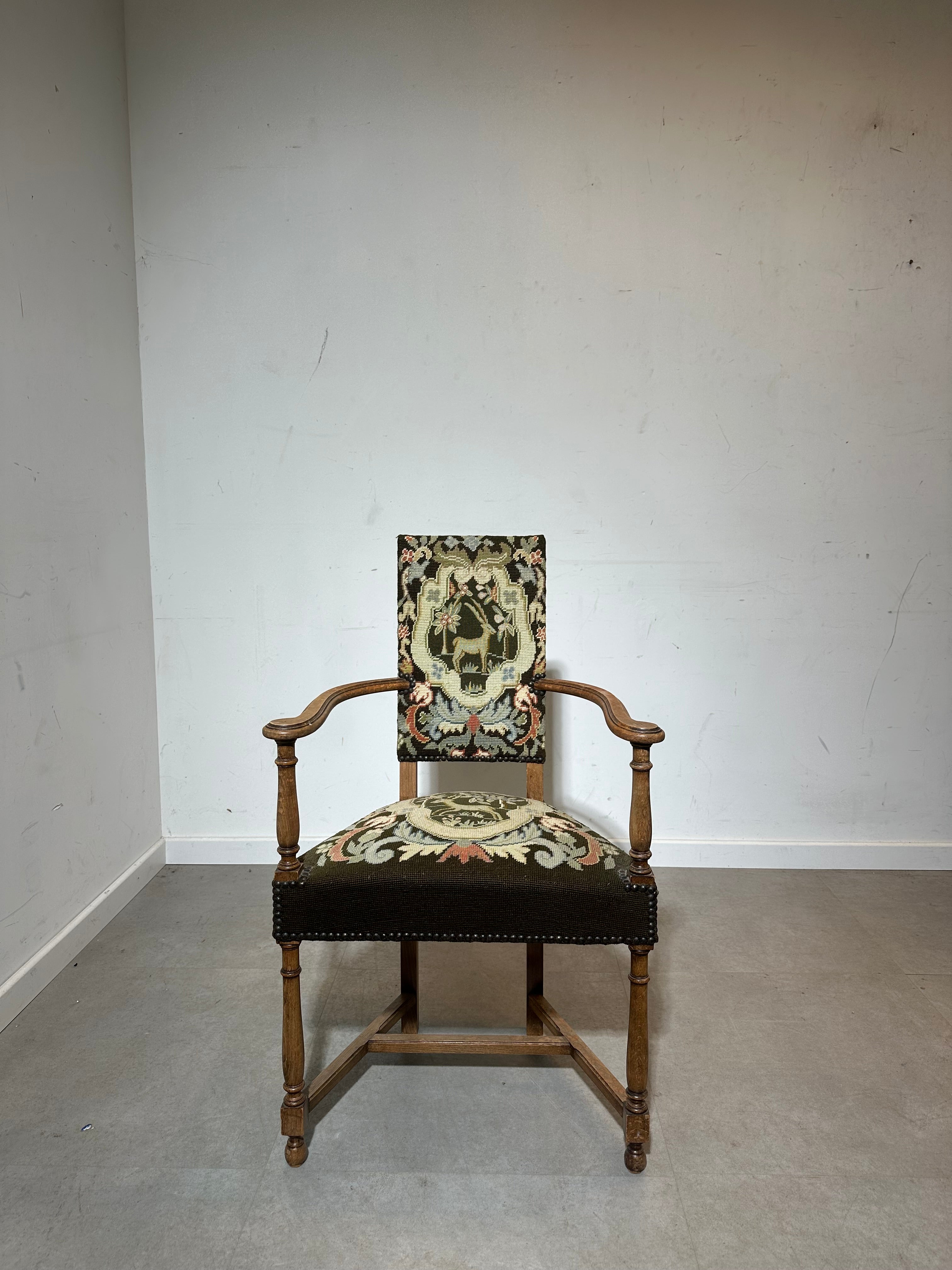 Antique Armchair with Tapestry Upholstery