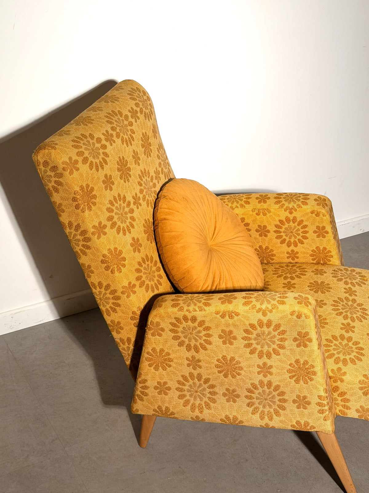 Vintage Mid-Century Mustard Floral Lounge Chair