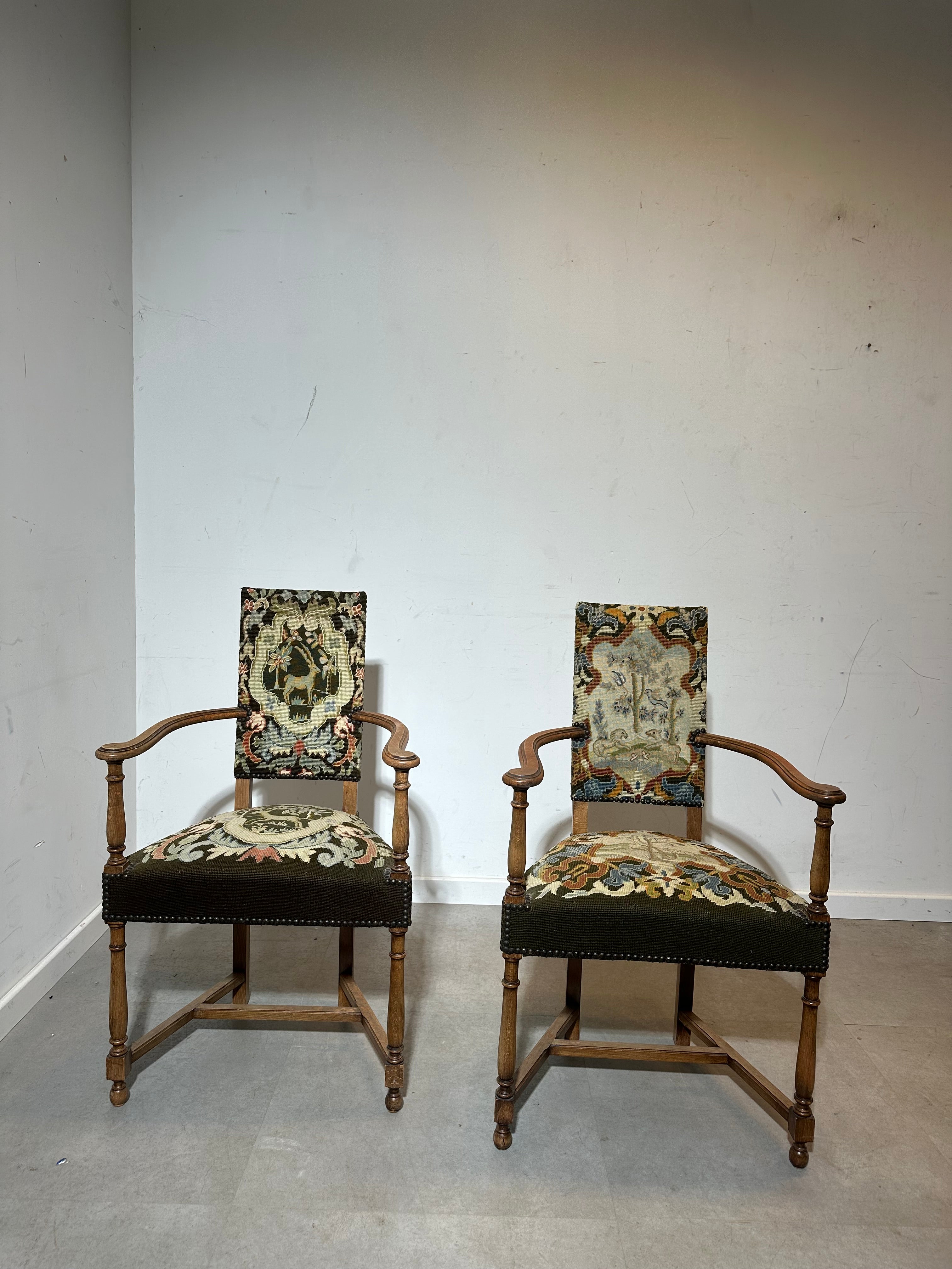 Antique Armchair with Tapestry Upholstery