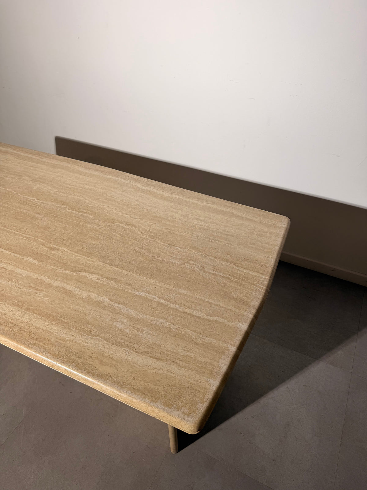 Vintage Travertine Dining Table – Sculptural Double Pedestal Base