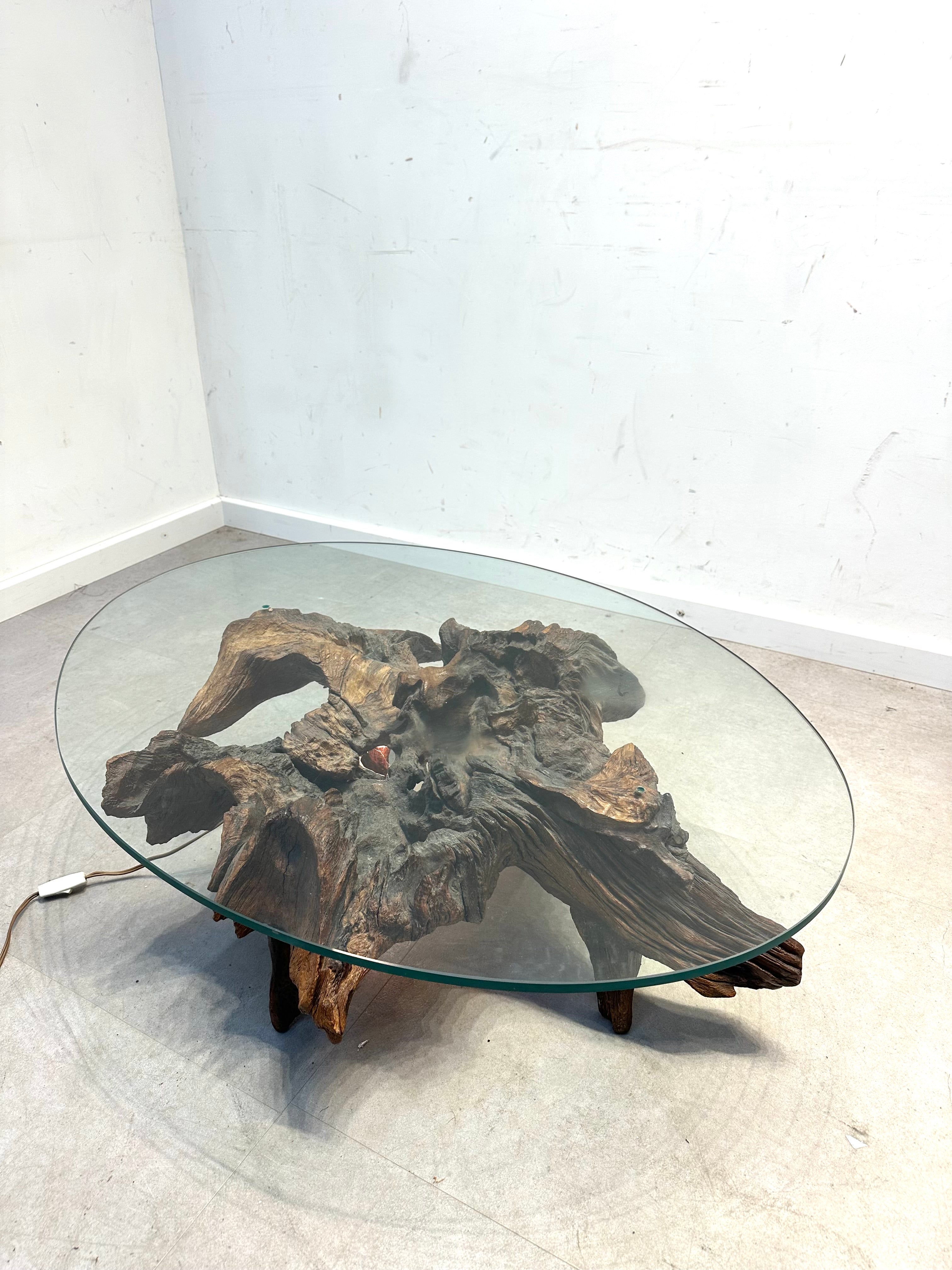 Root Coffee Table with Oval Glass Top