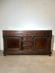 Antique Solid Oak Dressoir– Hand-Carved Details