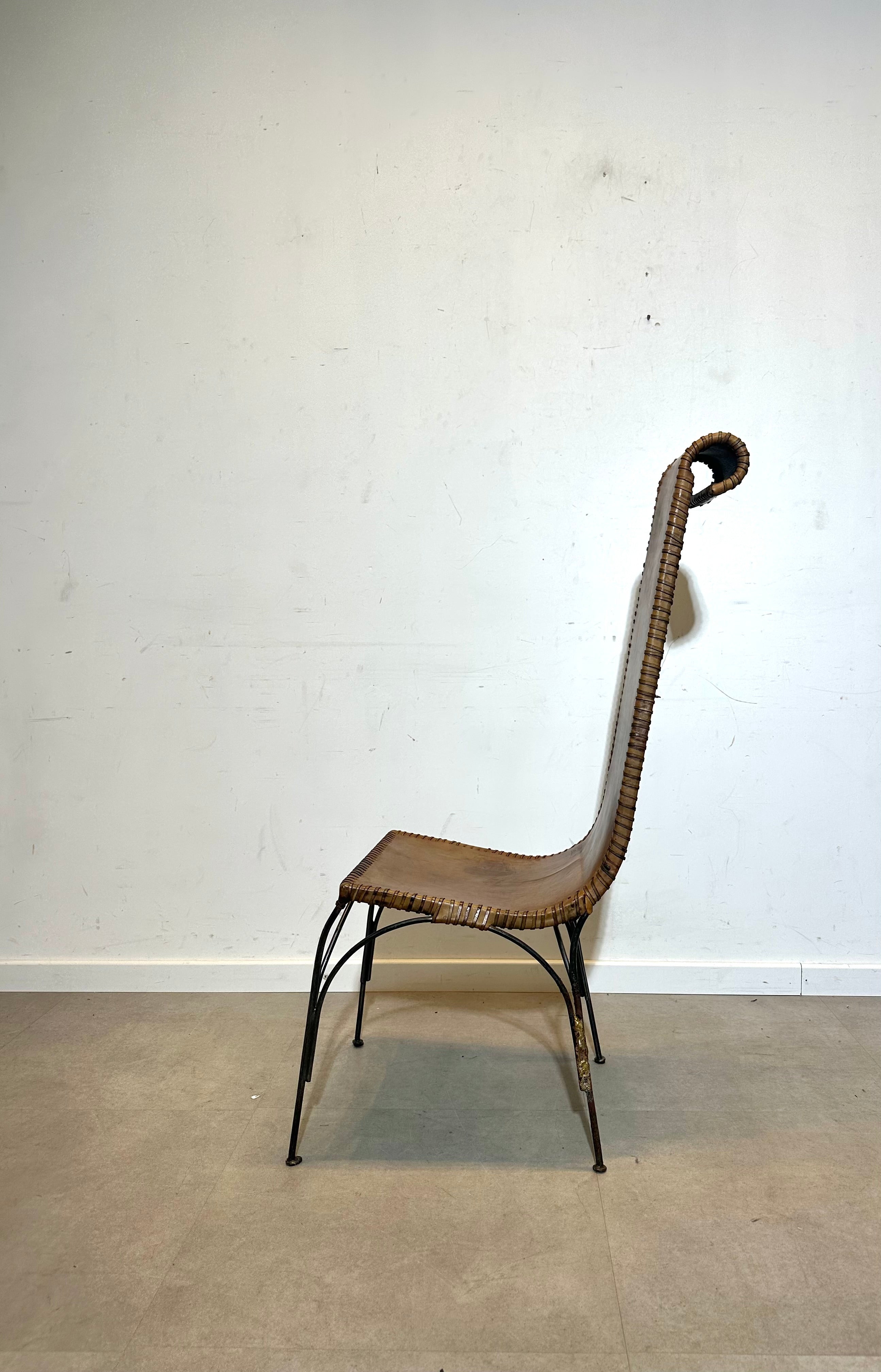 Ensemble de 6 chaises de salle à manger iraniennes en cuir et fonte