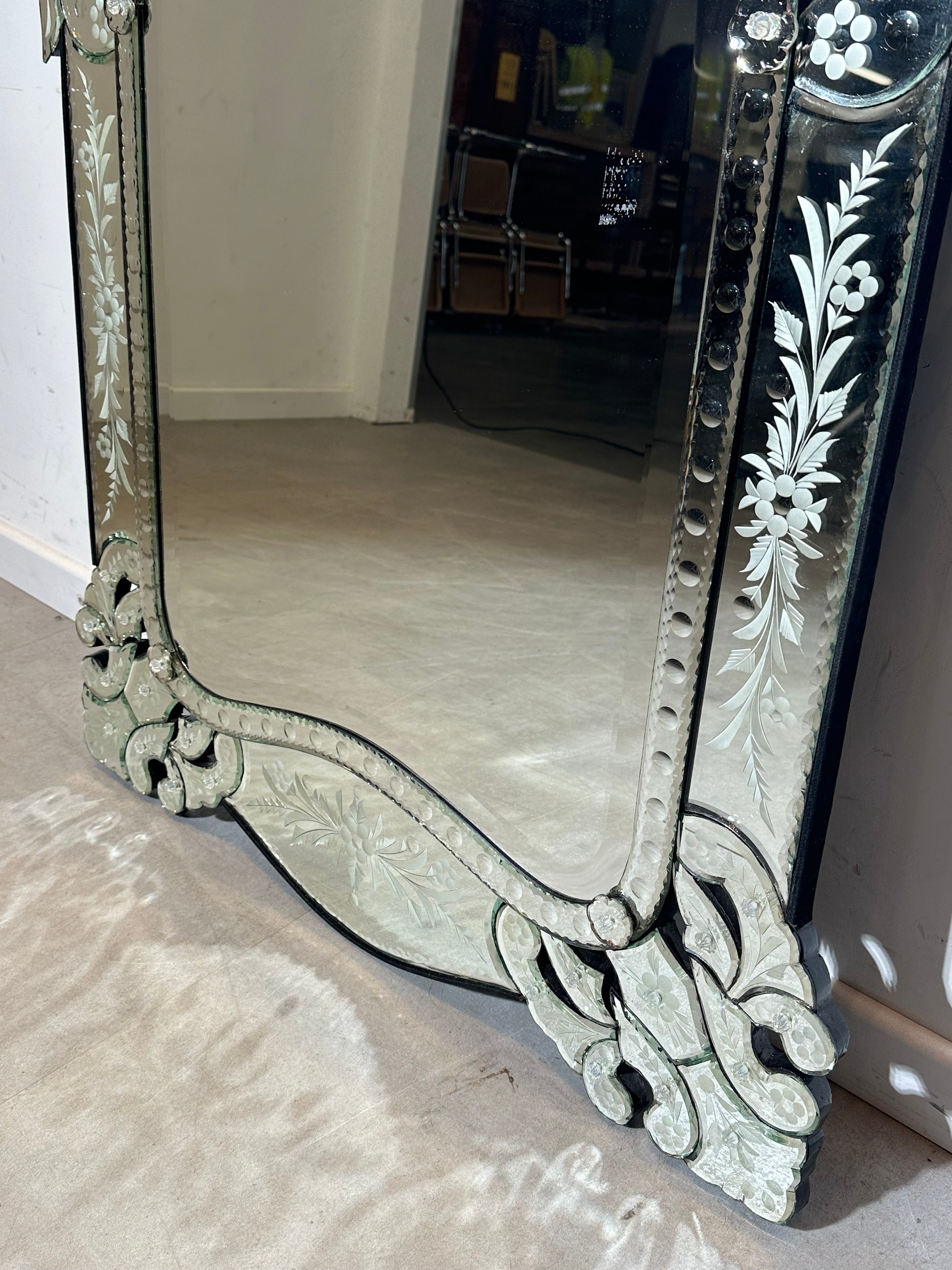 Vintage Venetian-style etched mirror turqouise